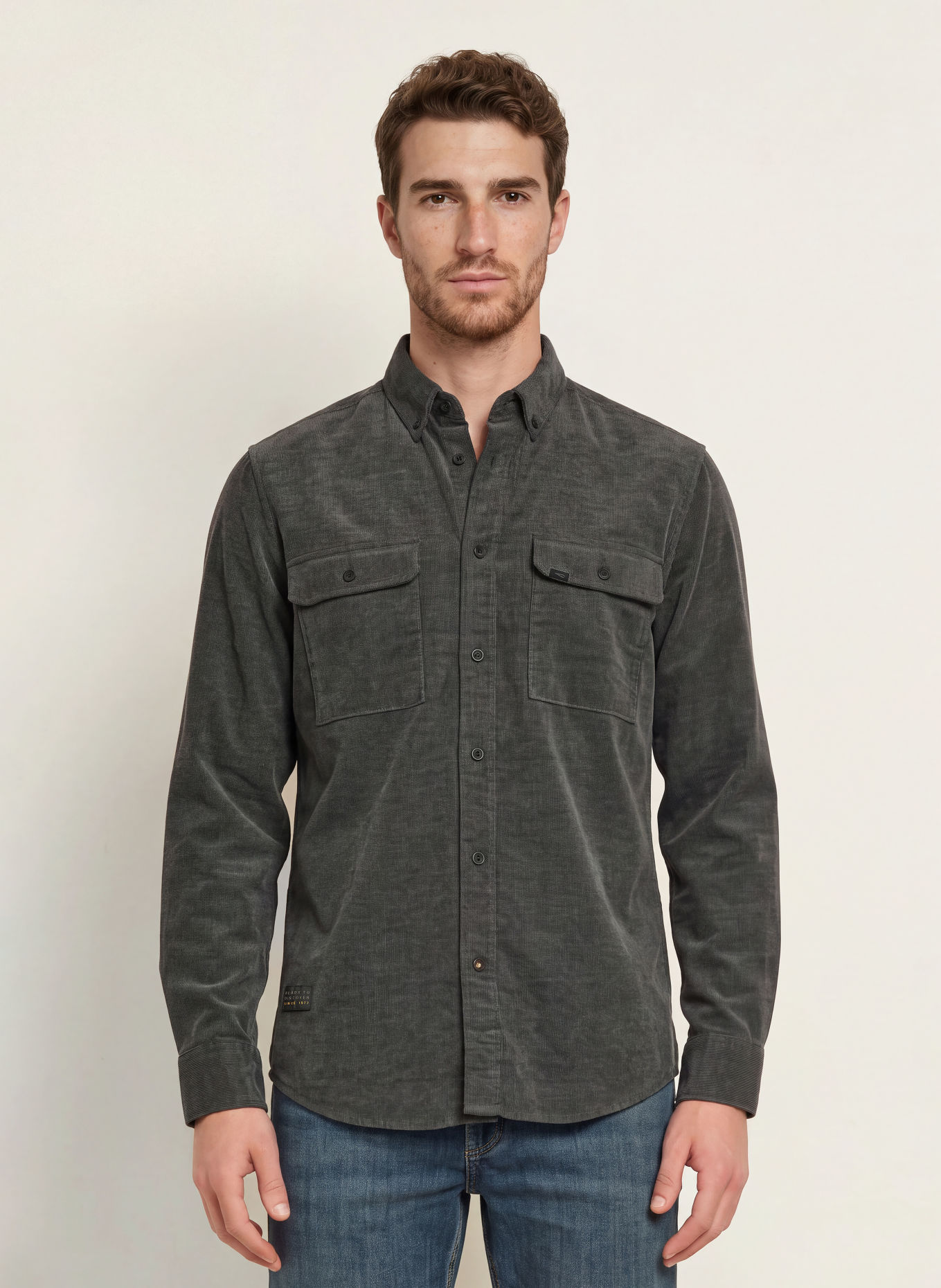 camel active Surchemise en velours: GRIS FONCÉ / NOIR