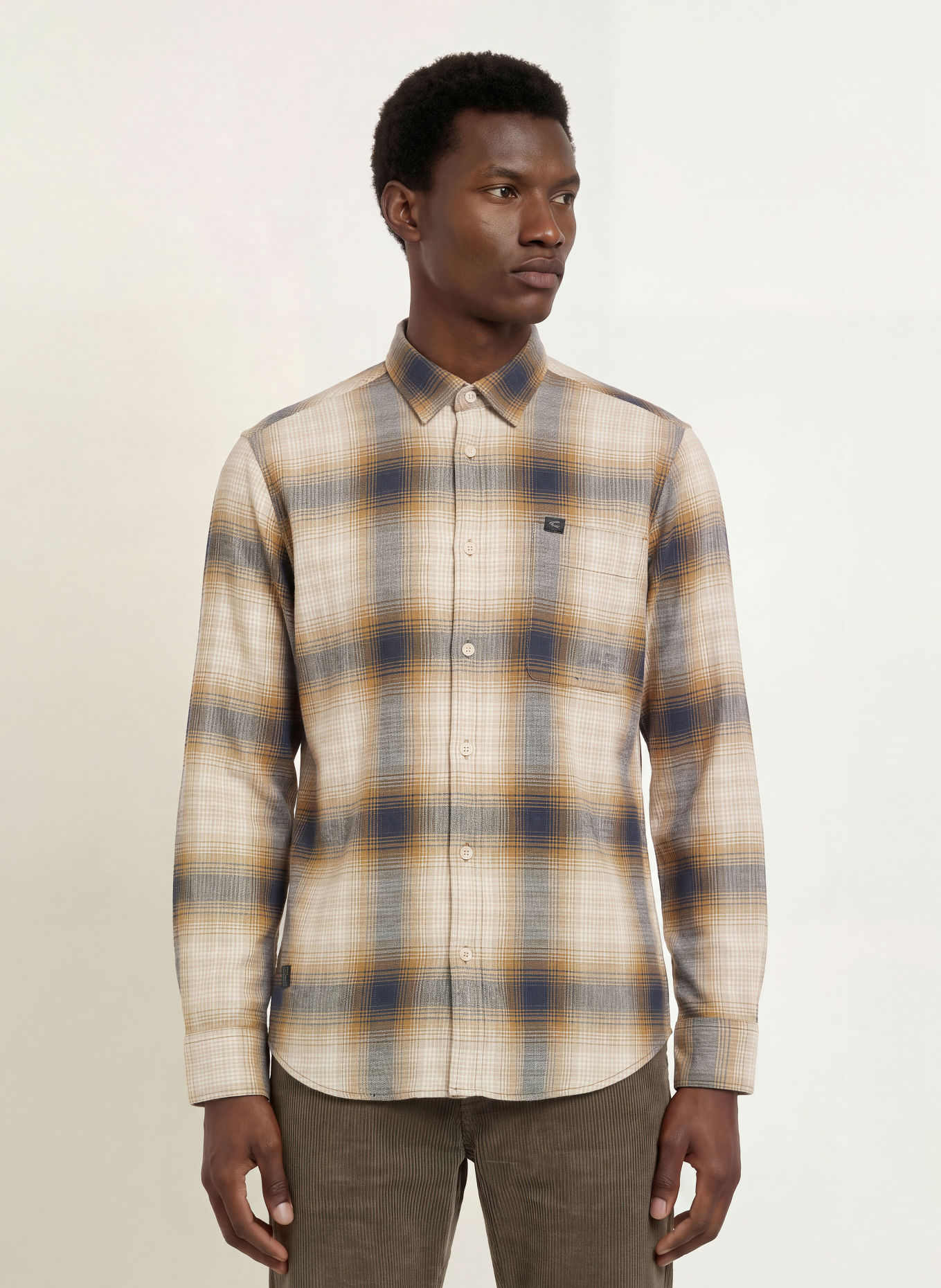 camel active Flanellhemd Regular Fit: CAMEL / BEIGE / DUNKELBLAU
