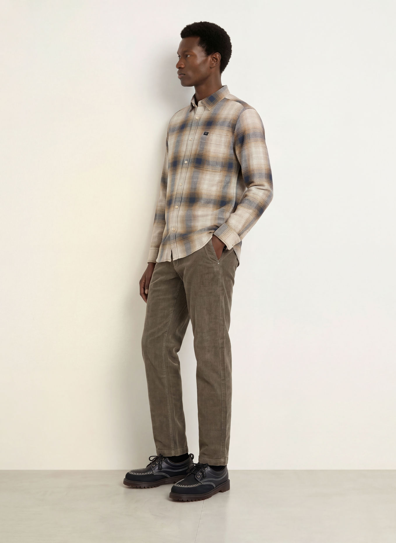 camel active Flanellhemd Regular Fit: CAMEL / BEIGE / DUNKELBLAU