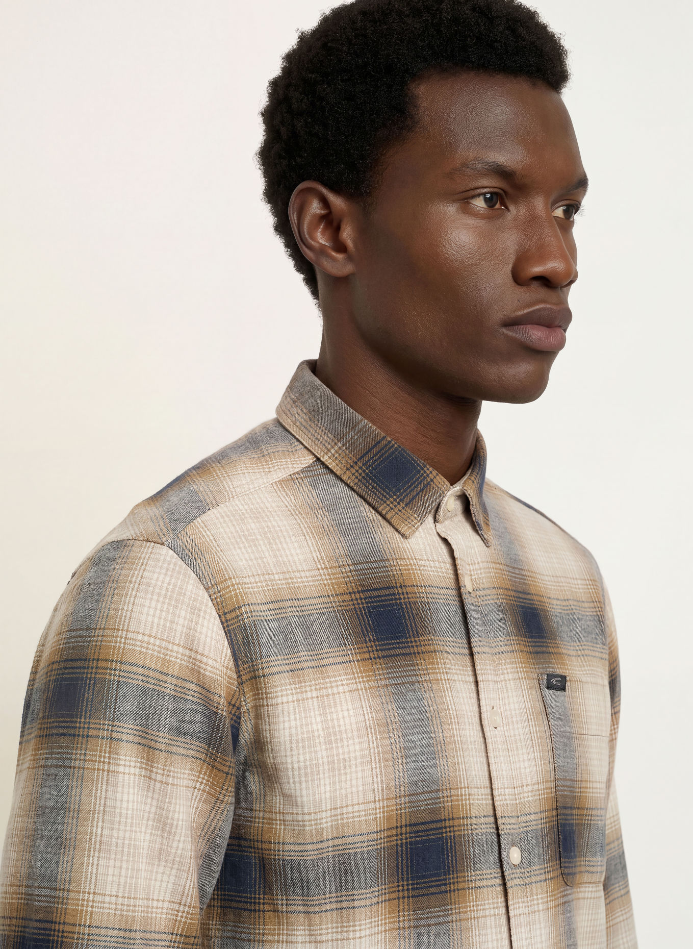 camel active Flanellhemd Regular Fit: CAMEL / BEIGE / DUNKELBLAU