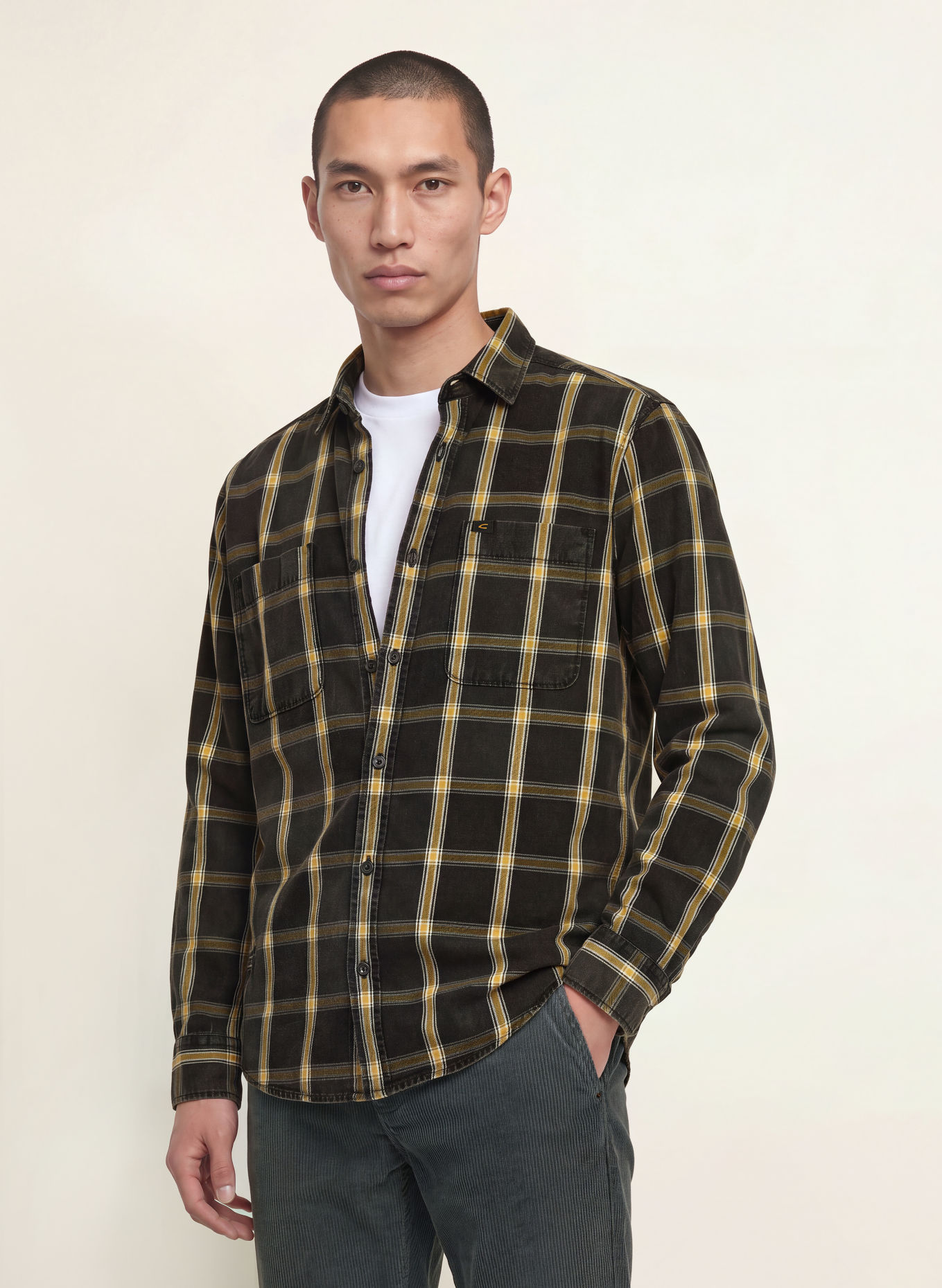 camel active Regular-Fit Shirt: DARK GRAY / CREAM / DARK YELLOW
