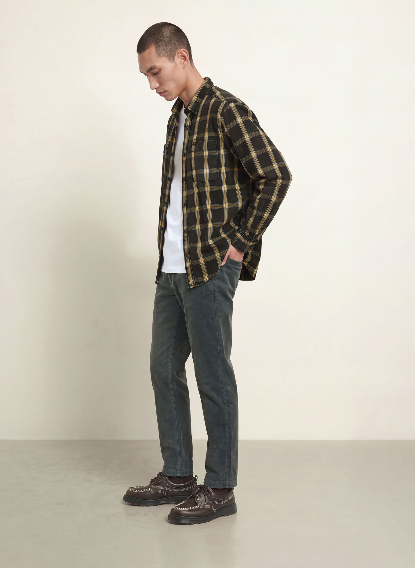 camel active Regular-Fit Shirt: DARK GRAY / CREAM / DARK YELLOW