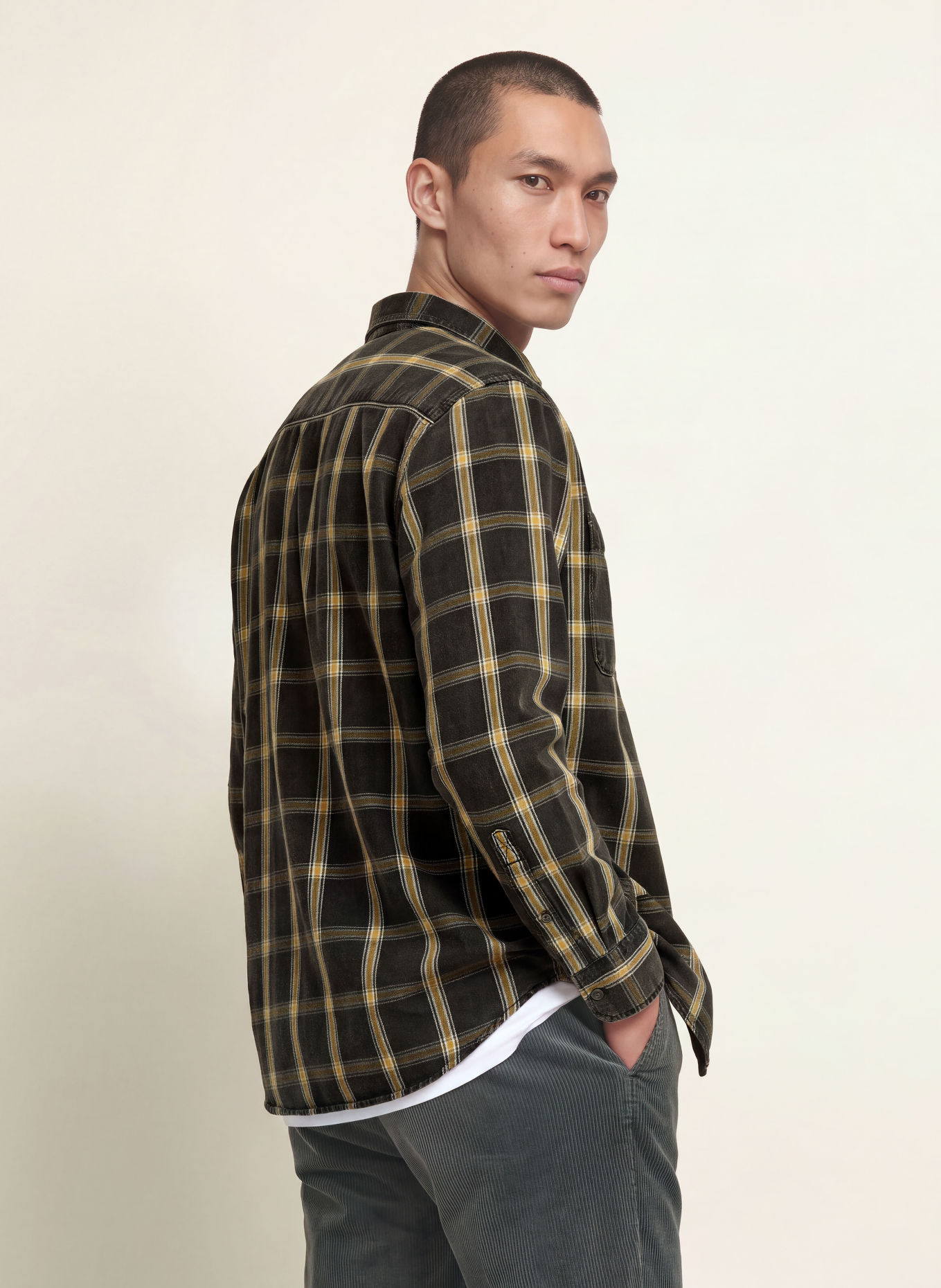 camel active Regular-Fit Shirt: DARK GRAY / CREAM / DARK YELLOW
