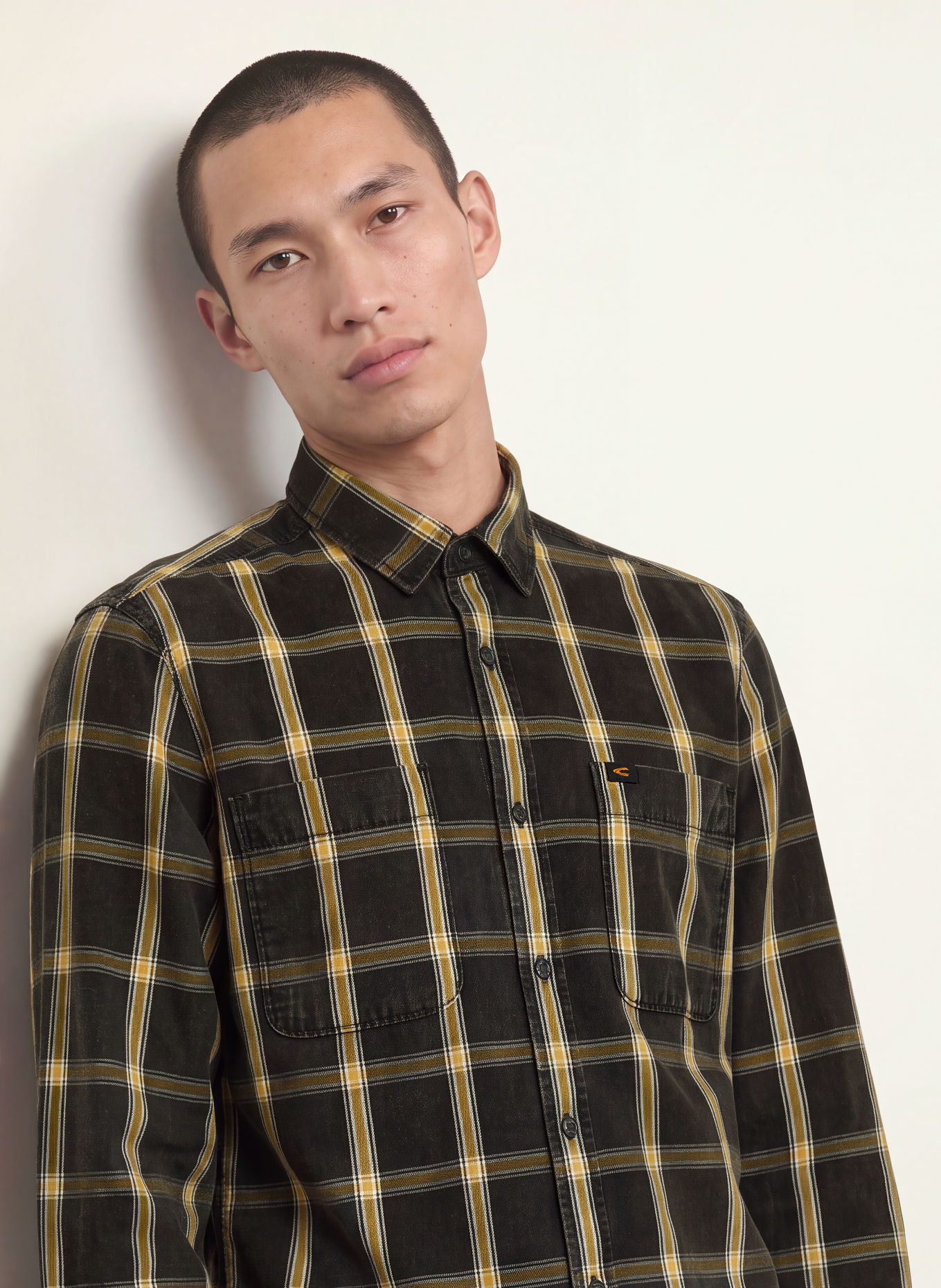 camel active Regular-Fit Shirt: DARK GRAY / CREAM / DARK YELLOW