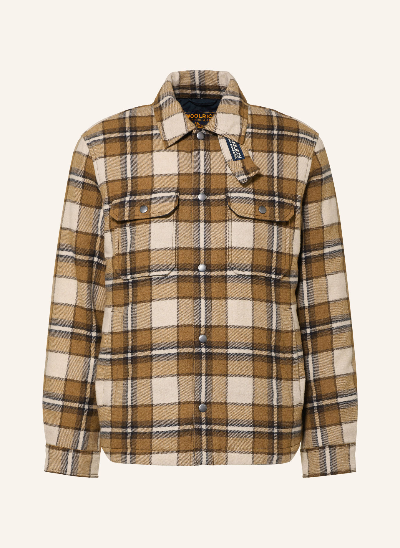WOOLRICH Overshirt: COGNAC / CREAM / DARK GRAY