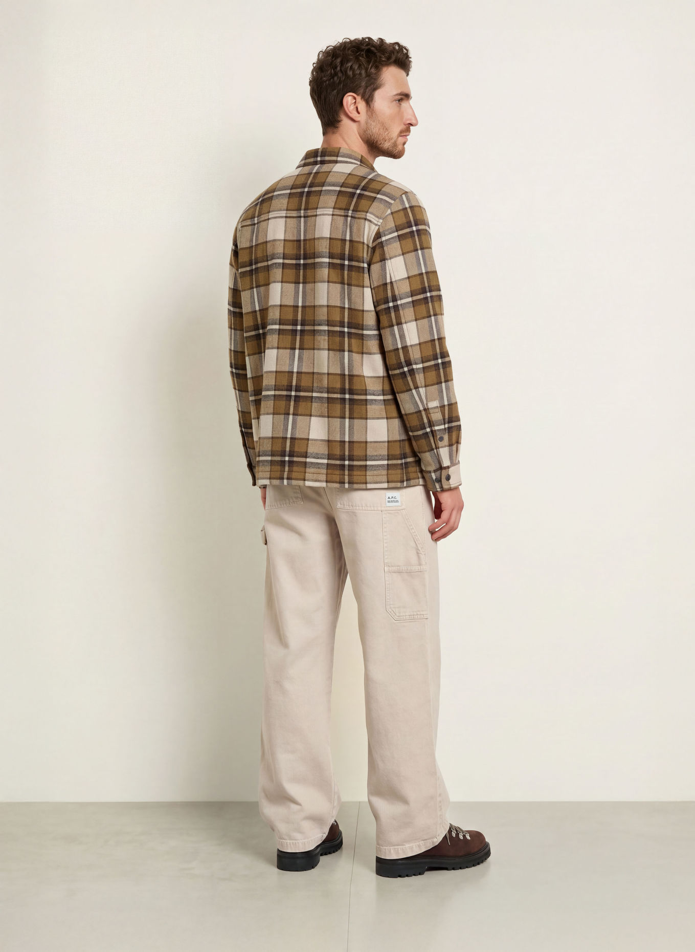 WOOLRICH Overshirt: COGNAC / CREAM / DARK GRAY