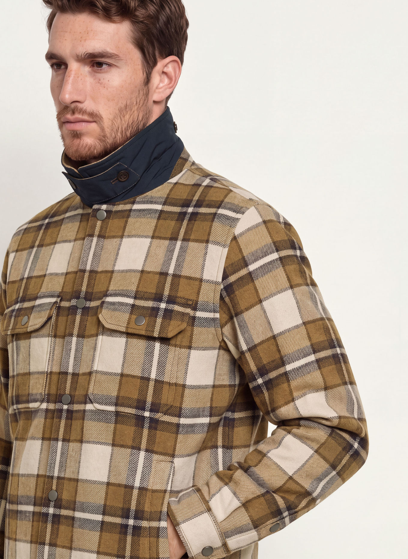 WOOLRICH Overshirt: COGNAC / CREAM / DARK GRAY