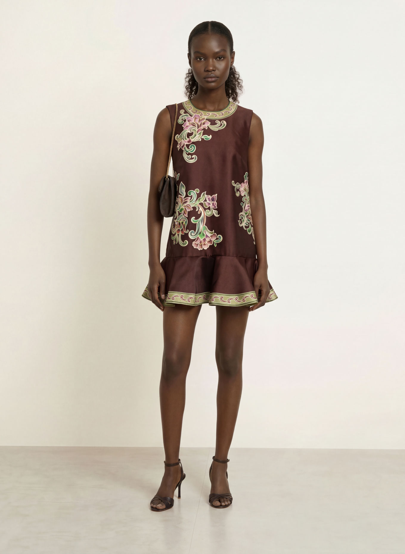 ALÉMAIS Cocktailjurk JOSIE: MARRON FONCÉ / ORANJE / GROEN
