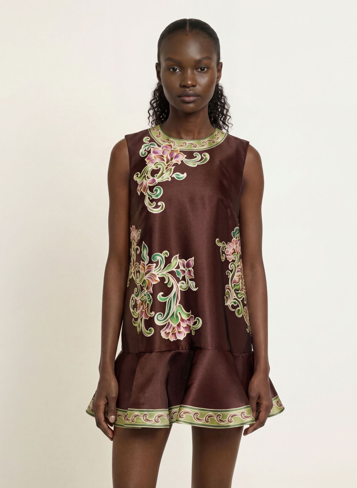 ALÉMAIS Cocktailjurk JOSIE: MARRON FONCÉ / ORANJE / GROEN