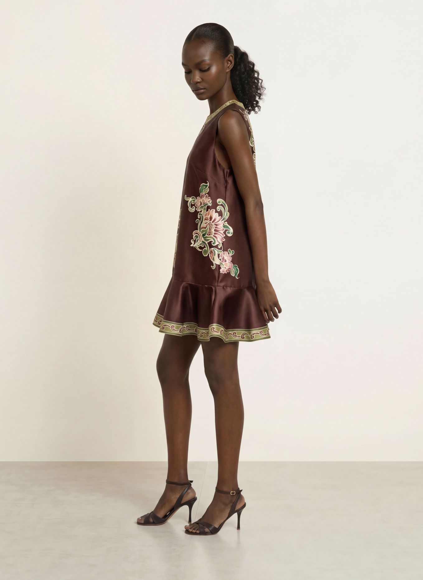 ALÉMAIS Cocktailjurk JOSIE: MARRON FONCÉ / ORANJE / GROEN