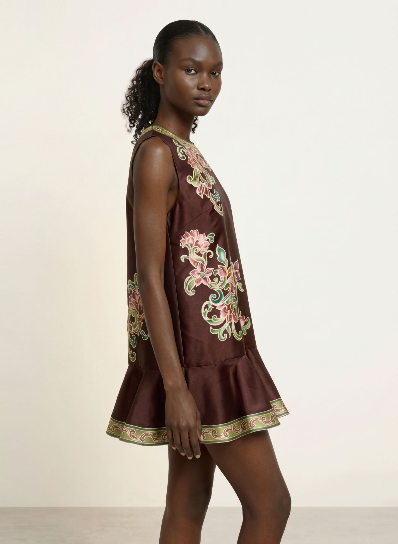 ALÉMAIS Cocktailjurk JOSIE: MARRON FONCÉ / ORANJE / GROEN