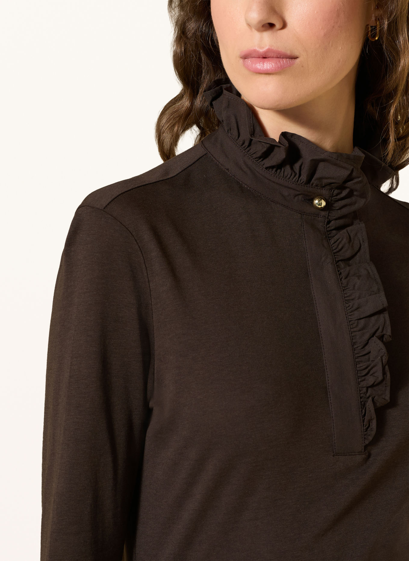 Rich & Royal Longsleeve met lange mouwen en ruches: MARRON FONCÉ
