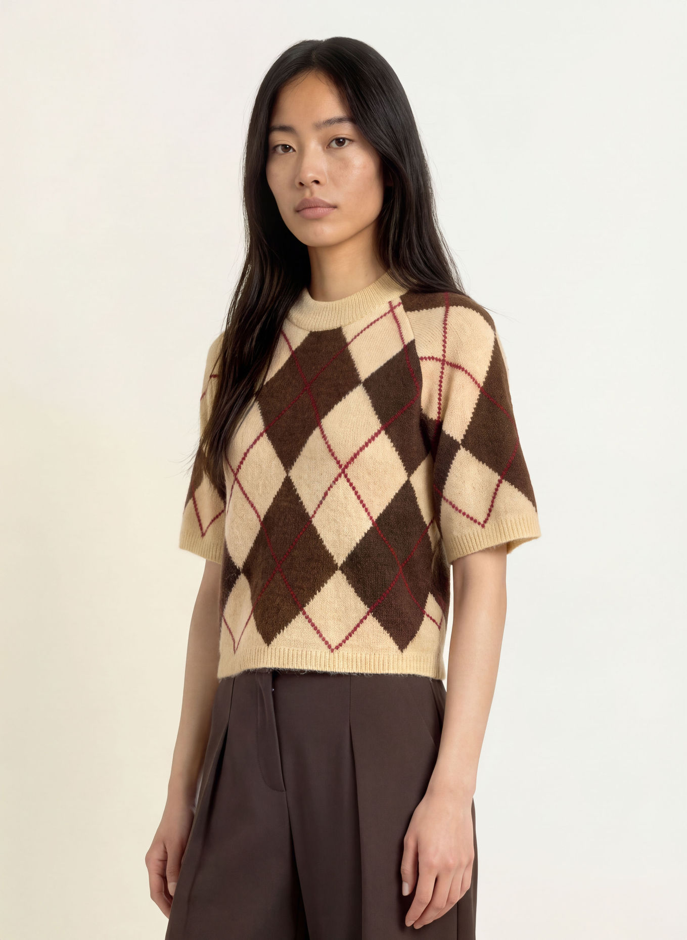 MSCH COPENHAGEN MSCHADIN Knit shirt: BEIGE / DARK BROWN / FUCHSIA