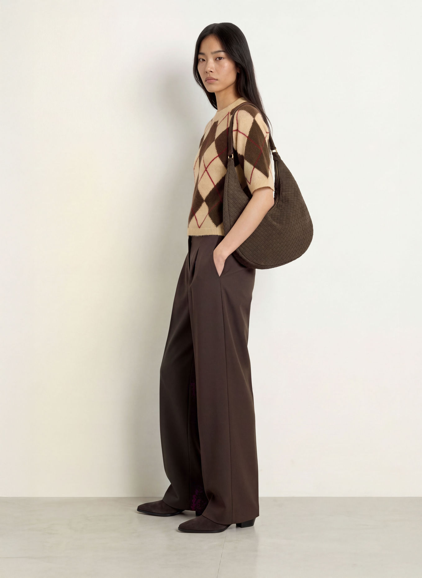 MSCH COPENHAGEN MSCHADIN Knit shirt: BEIGE / DARK BROWN / FUCHSIA