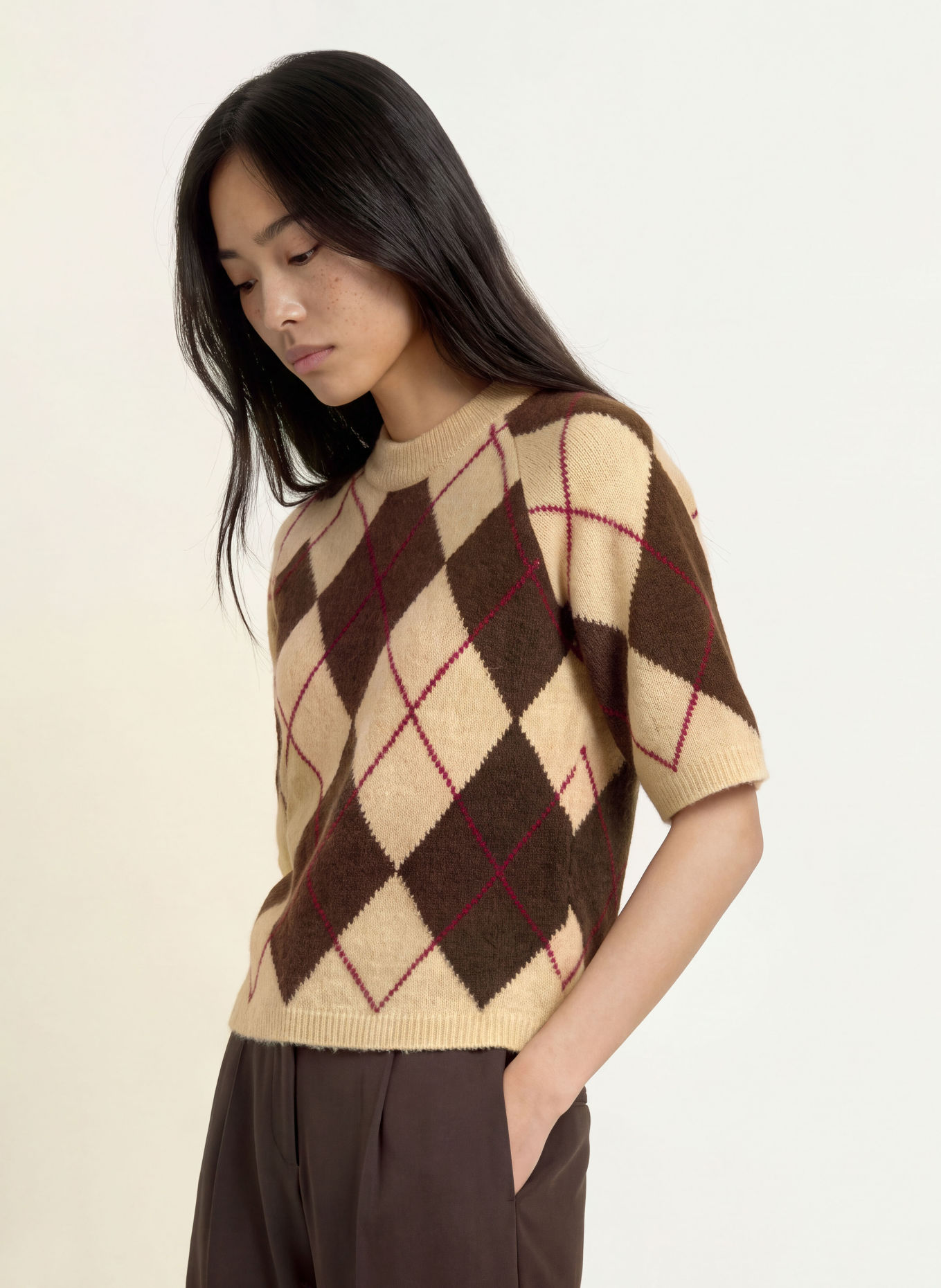 MSCH COPENHAGEN MSCHADIN Knit shirt: BEIGE / DARK BROWN / FUCHSIA