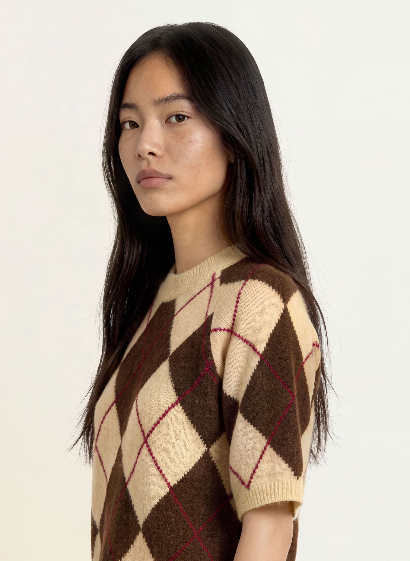 MSCH COPENHAGEN MSCHADIN Knit shirt: BEIGE / DARK BROWN / FUCHSIA