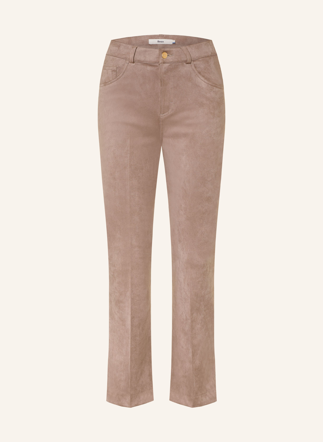 BRAX MAY 7/8-length trousers in a leather-look finish: TAUPE