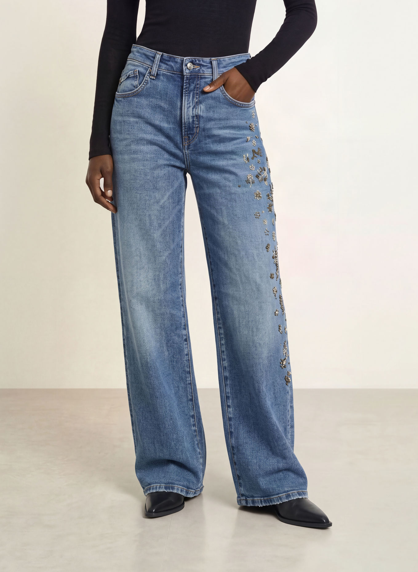 CAMBIO Barrel Jeans med pailletter: 5196 modern mid used
