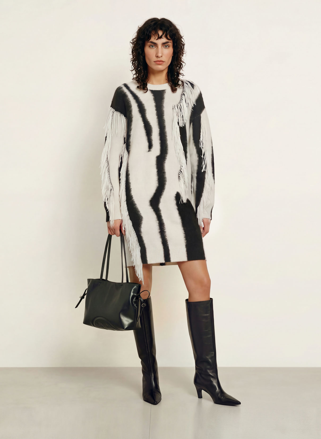 DIANE VON FURSTENBERG JAMIE-pullover med alpaka: CREME / SORT
