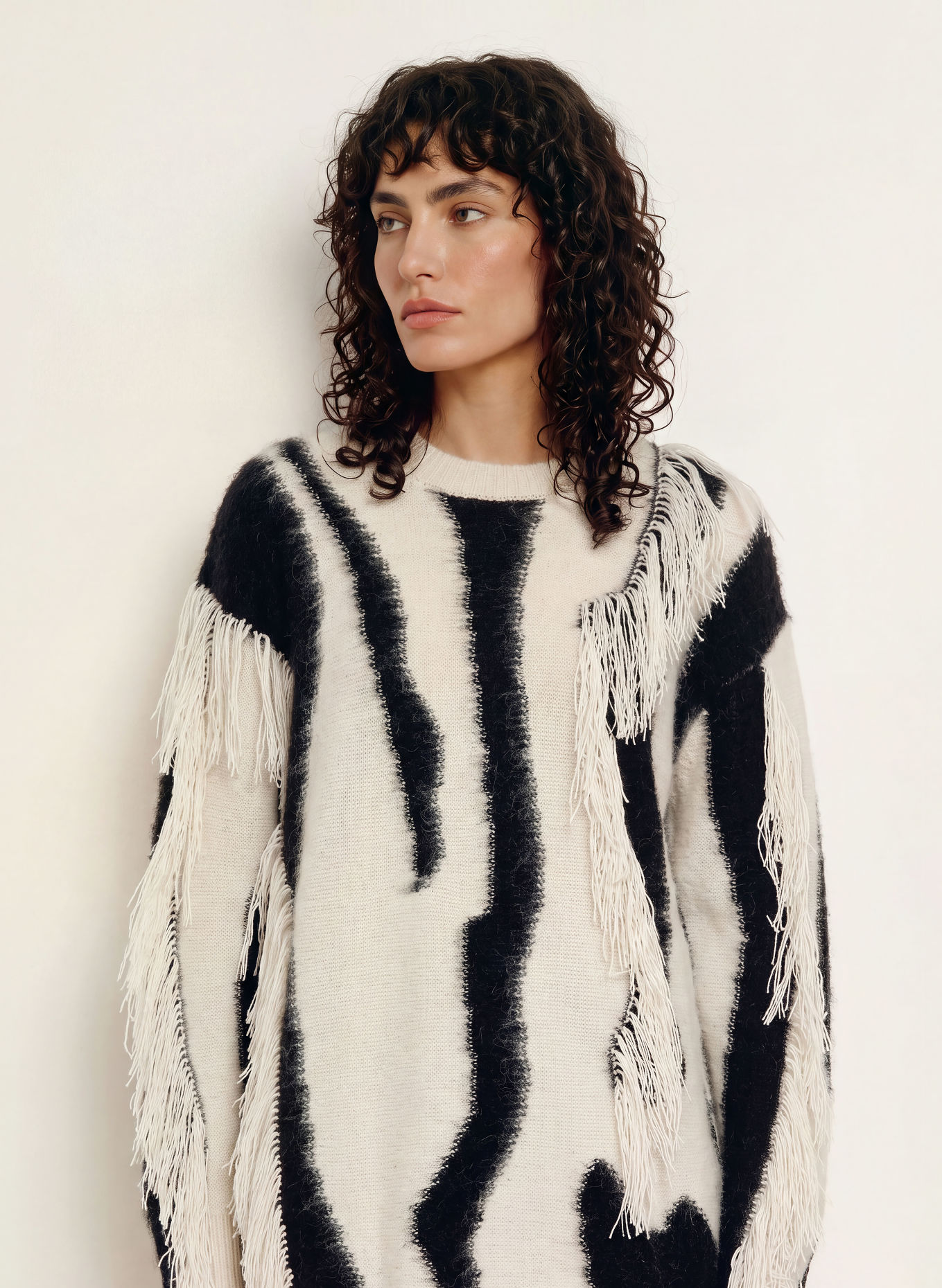 DIANE VON FURSTENBERG JAMIE-pullover med alpaka: CREME / SORT