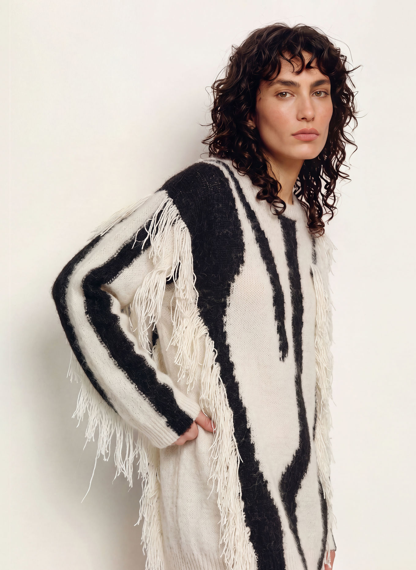 DIANE VON FURSTENBERG JAMIE-pullover med alpaka: CREME / SORT