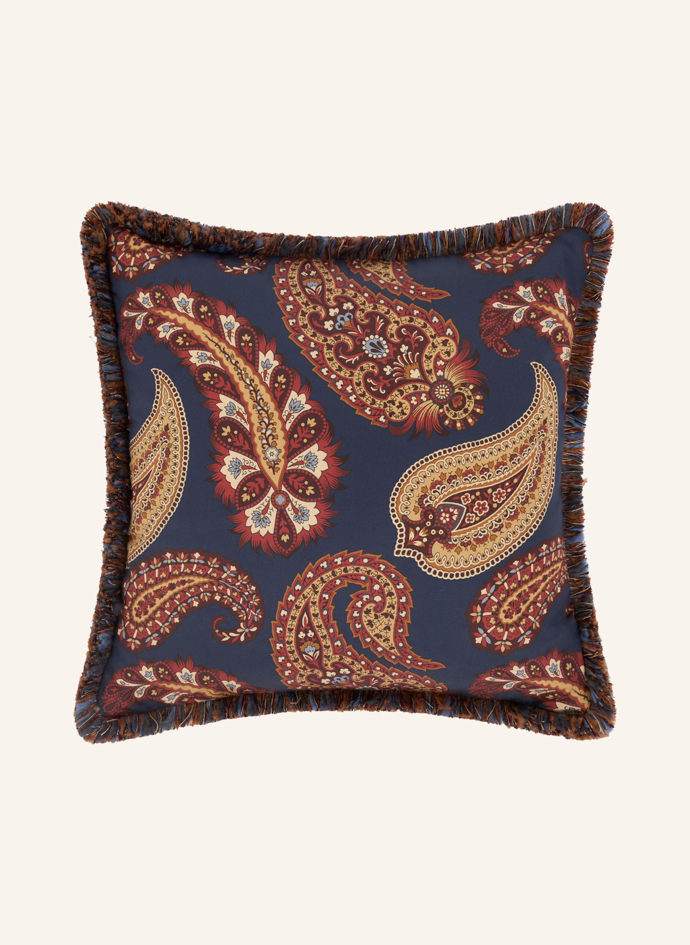 ETRO Home Coussin décoratif en satin: BLEU FONCÉ / BEIGE / ROUGE FONCÉ
