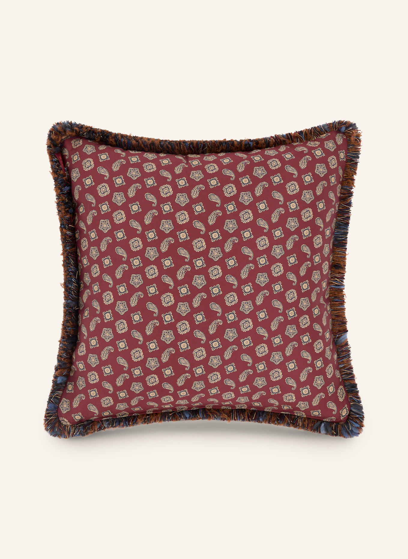 ETRO Home Coussin décoratif en satin: BLEU FONCÉ / BEIGE / ROUGE FONCÉ