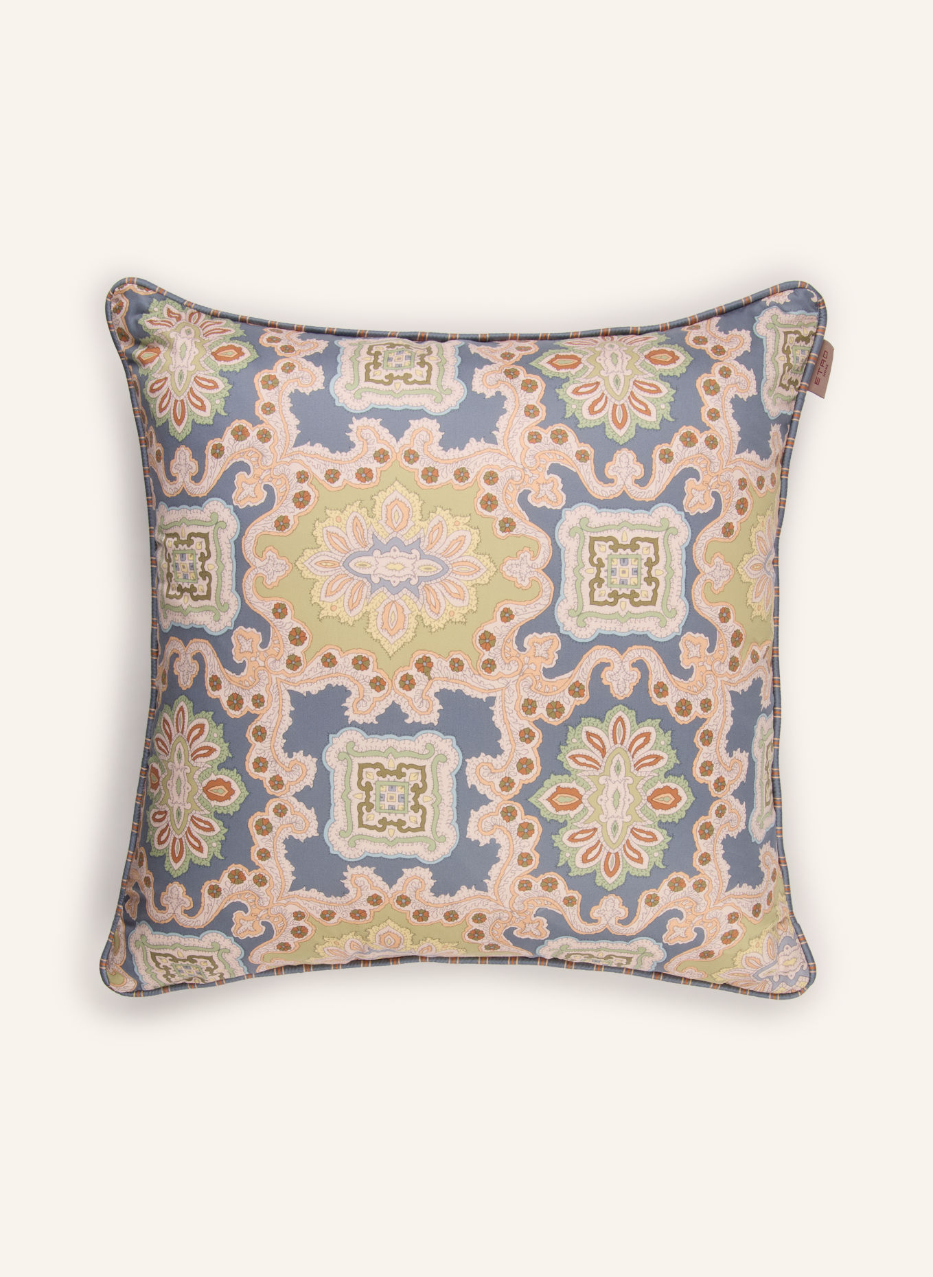 ETRO Home Coussin décoratif en satin: BLEU GRIS / MARRON CLAIR / VERT CLAIR