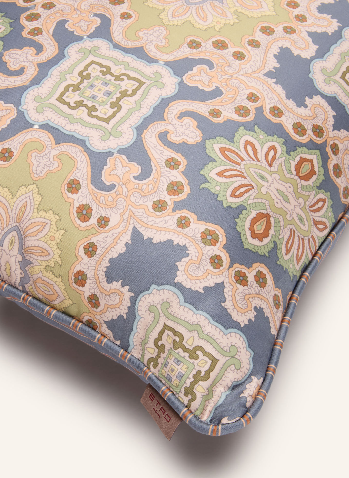ETRO Home Coussin décoratif en satin: BLEU GRIS / MARRON CLAIR / VERT CLAIR