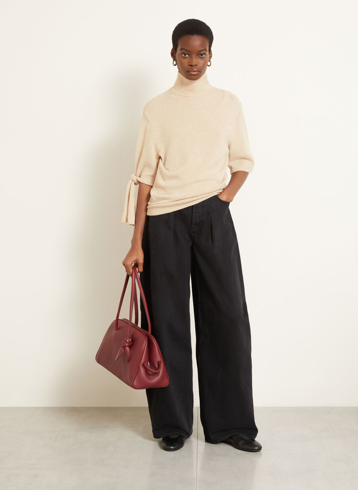 JACQUEMUS LA MAILLE FIOCCO Sweater with Merino Wool and 3/4-Length Sleeves: CAMEL