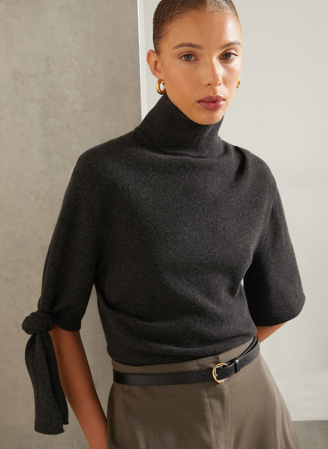 JACQUEMUS Svetry LA MAILLE FIOCCO s merino vlnou a 3/4 rukávy: TMAVĚ ŠEDÁ