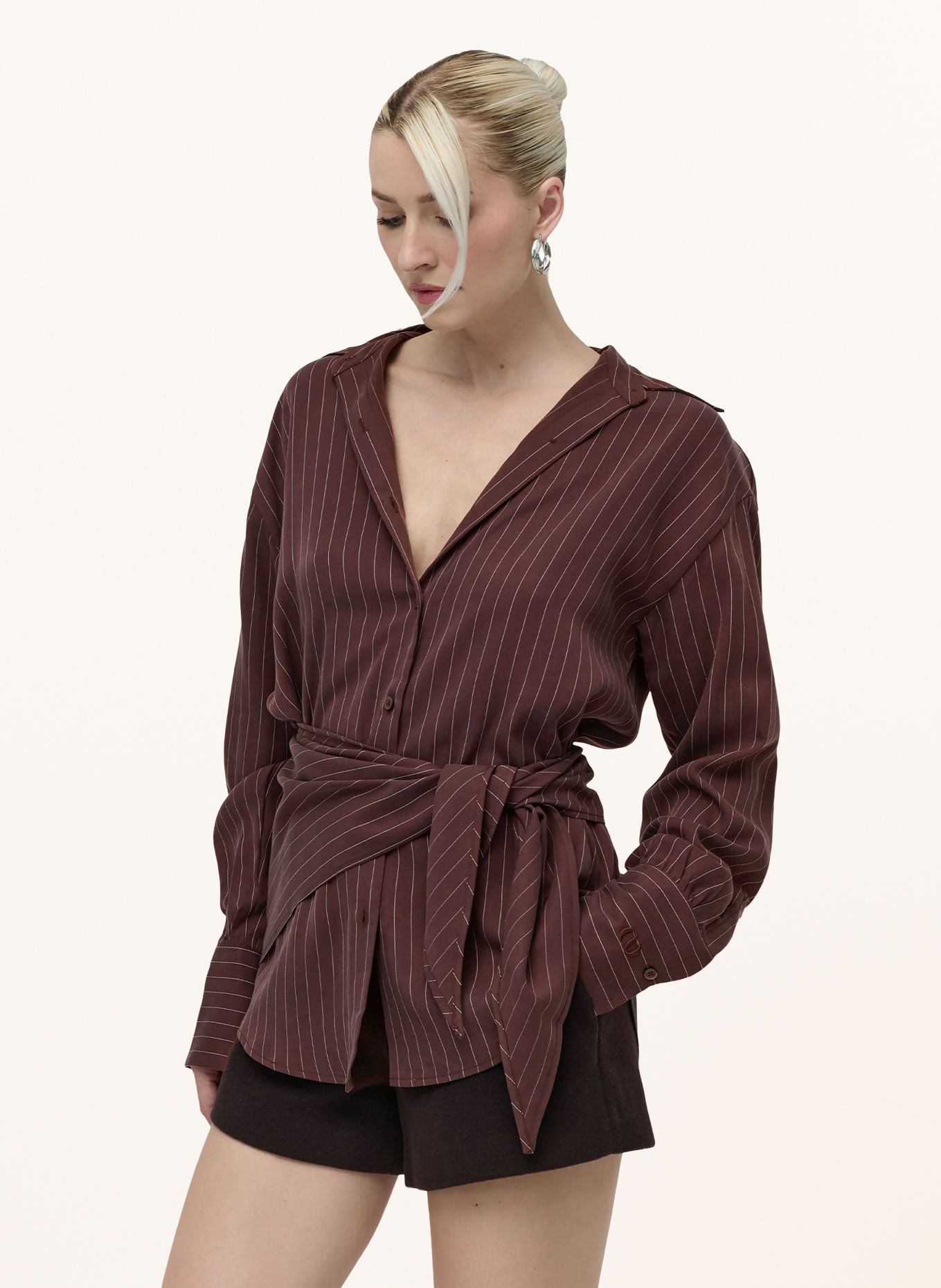 LeGer Studio BEYOND Shirt blouse: DARK BROWN / WHITE