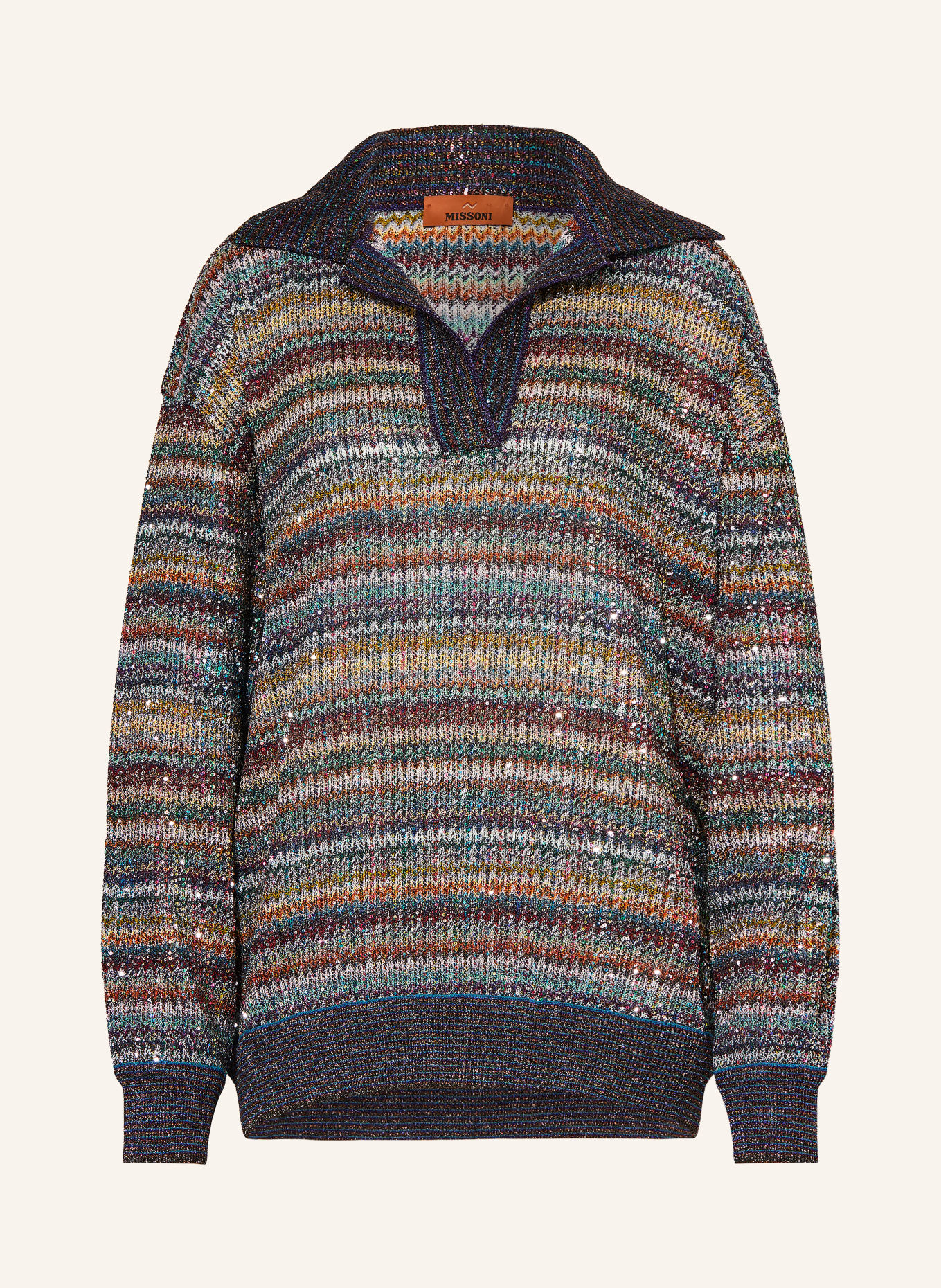 MISSONI Sweater with sequins and glittery yarn: LIGHT GRAY / DARK RED / DARK BLUE