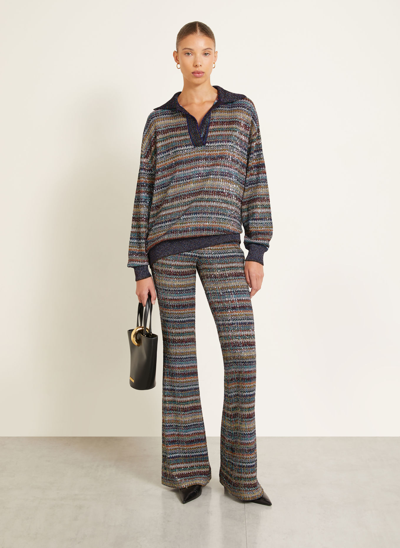 MISSONI Sweater with sequins and glittery yarn: LIGHT GRAY / DARK RED / DARK BLUE