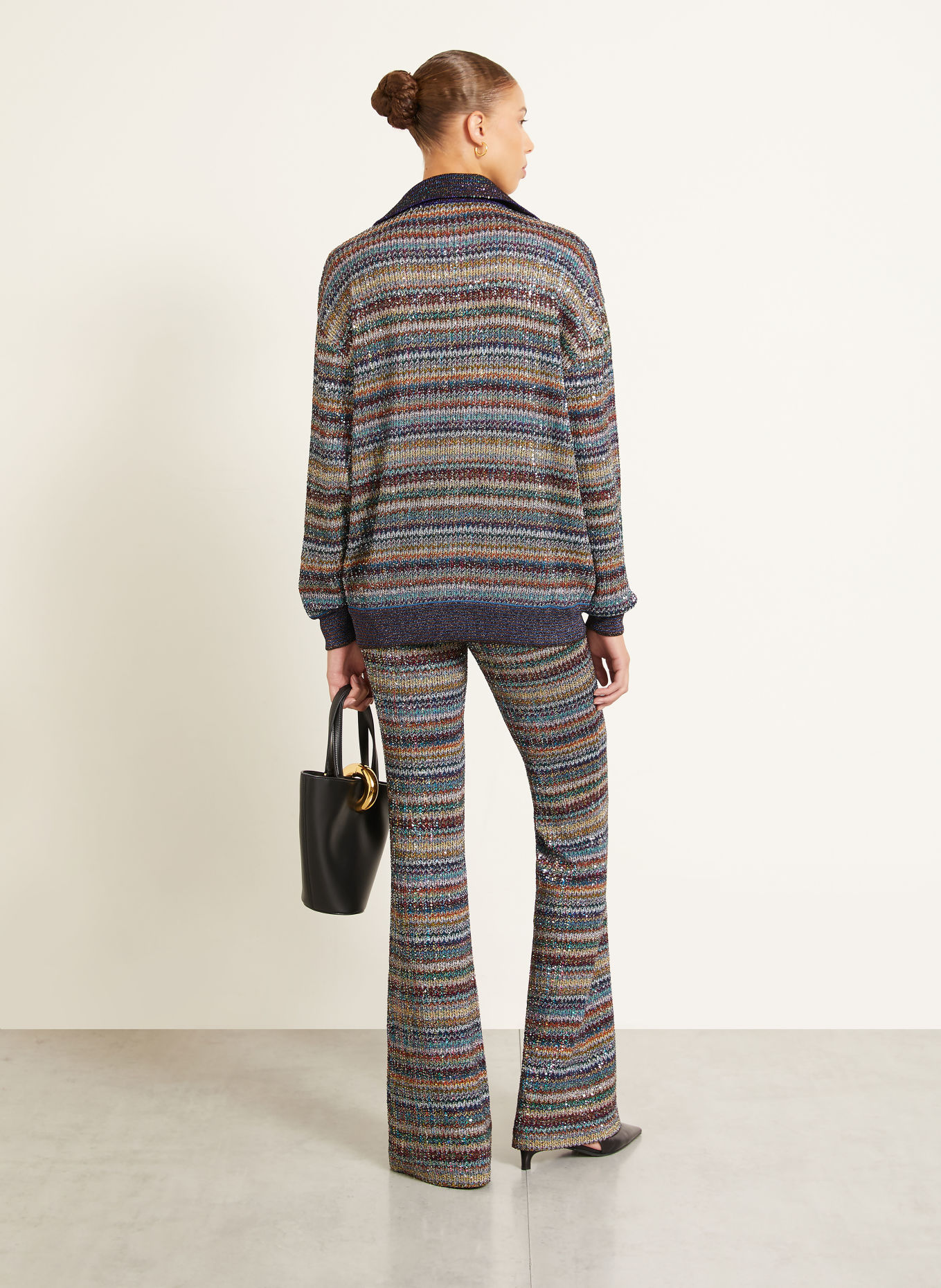 MISSONI Sweater with sequins and glittery yarn: LIGHT GRAY / DARK RED / DARK BLUE