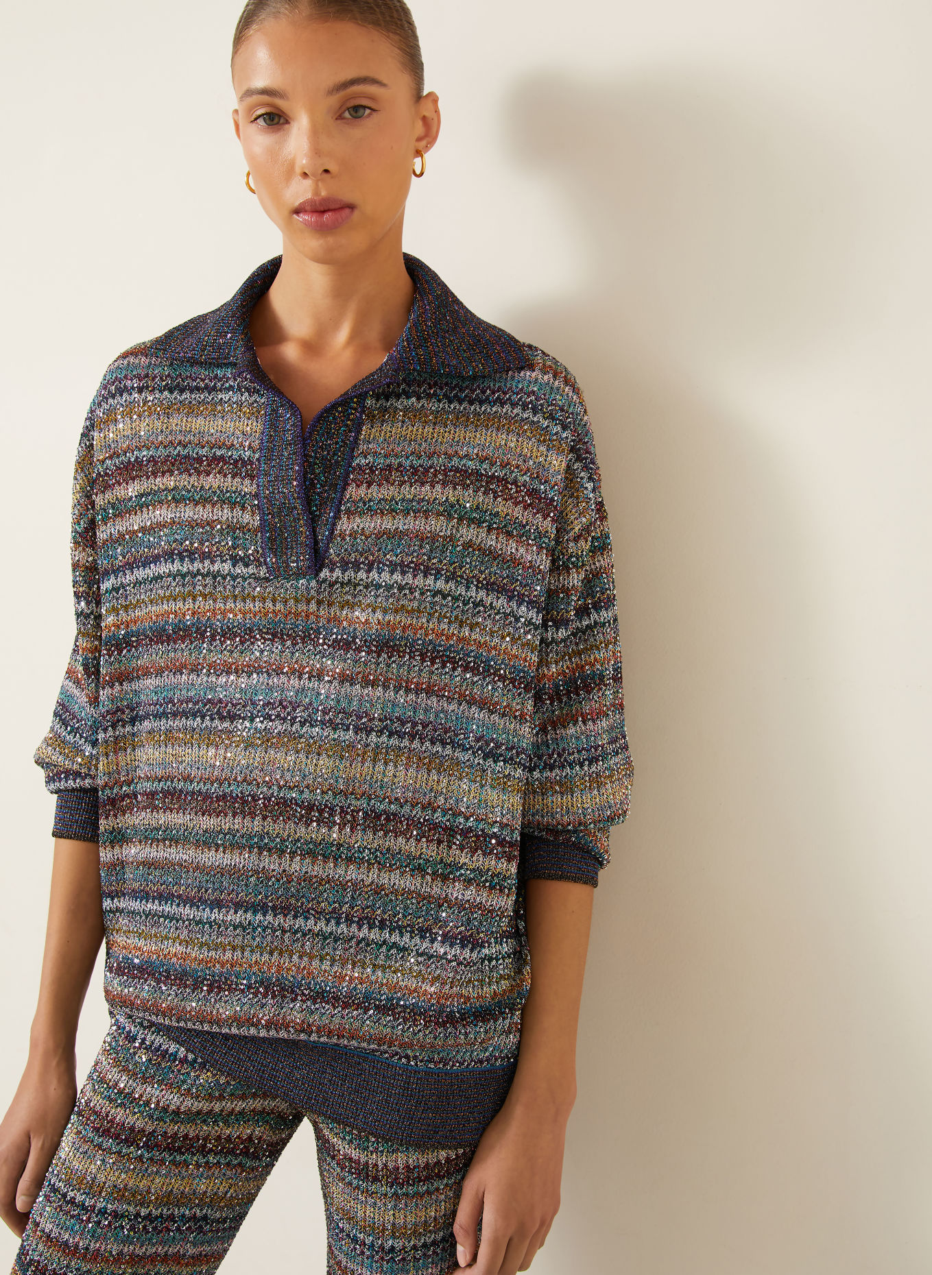 MISSONI Sweater with sequins and glittery yarn: LIGHT GRAY / DARK RED / DARK BLUE