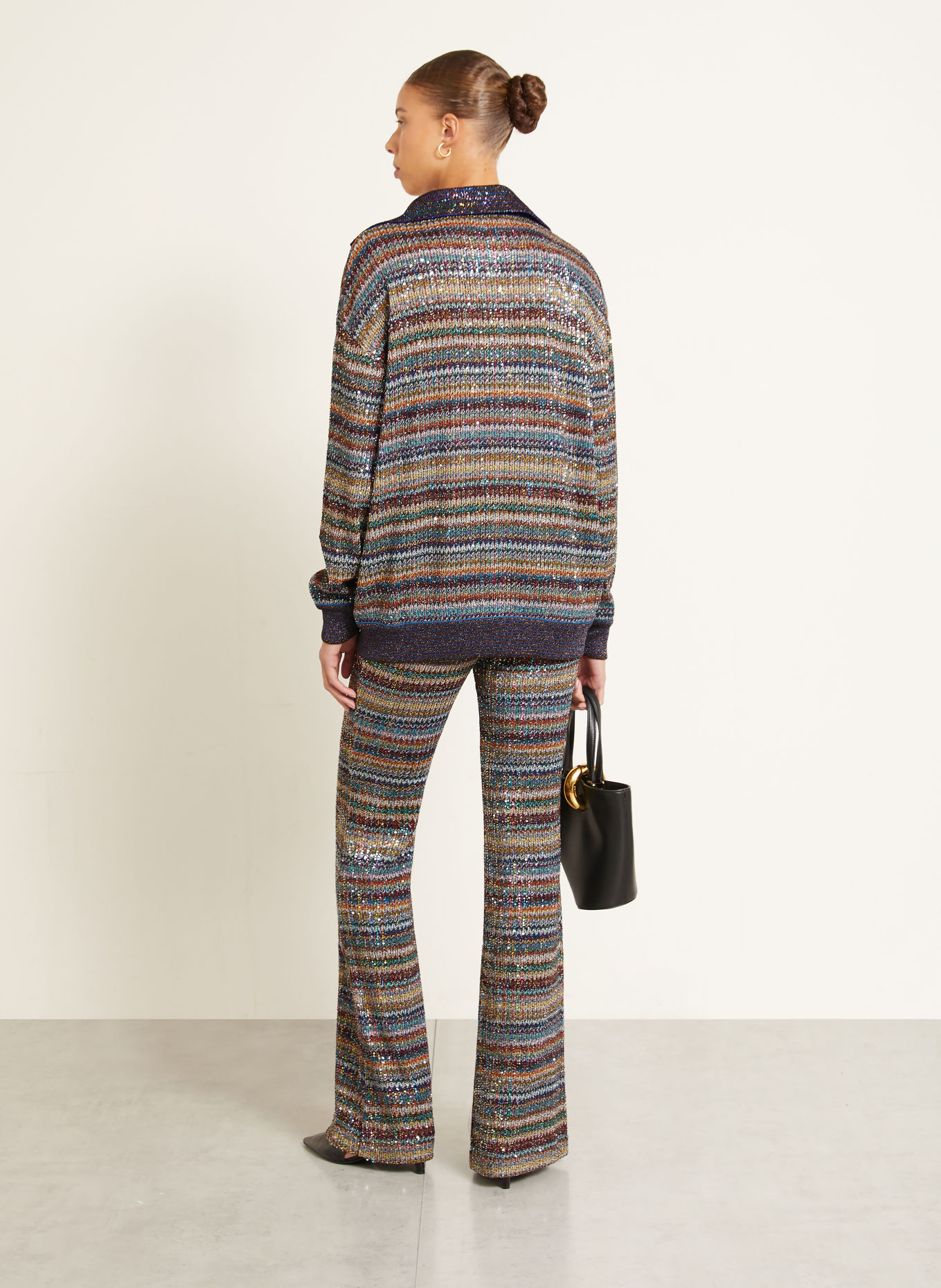 MISSONI Knitted pants with sequins and glittery yarn: LIGHT GRAY / DARK RED / DARK BLUE