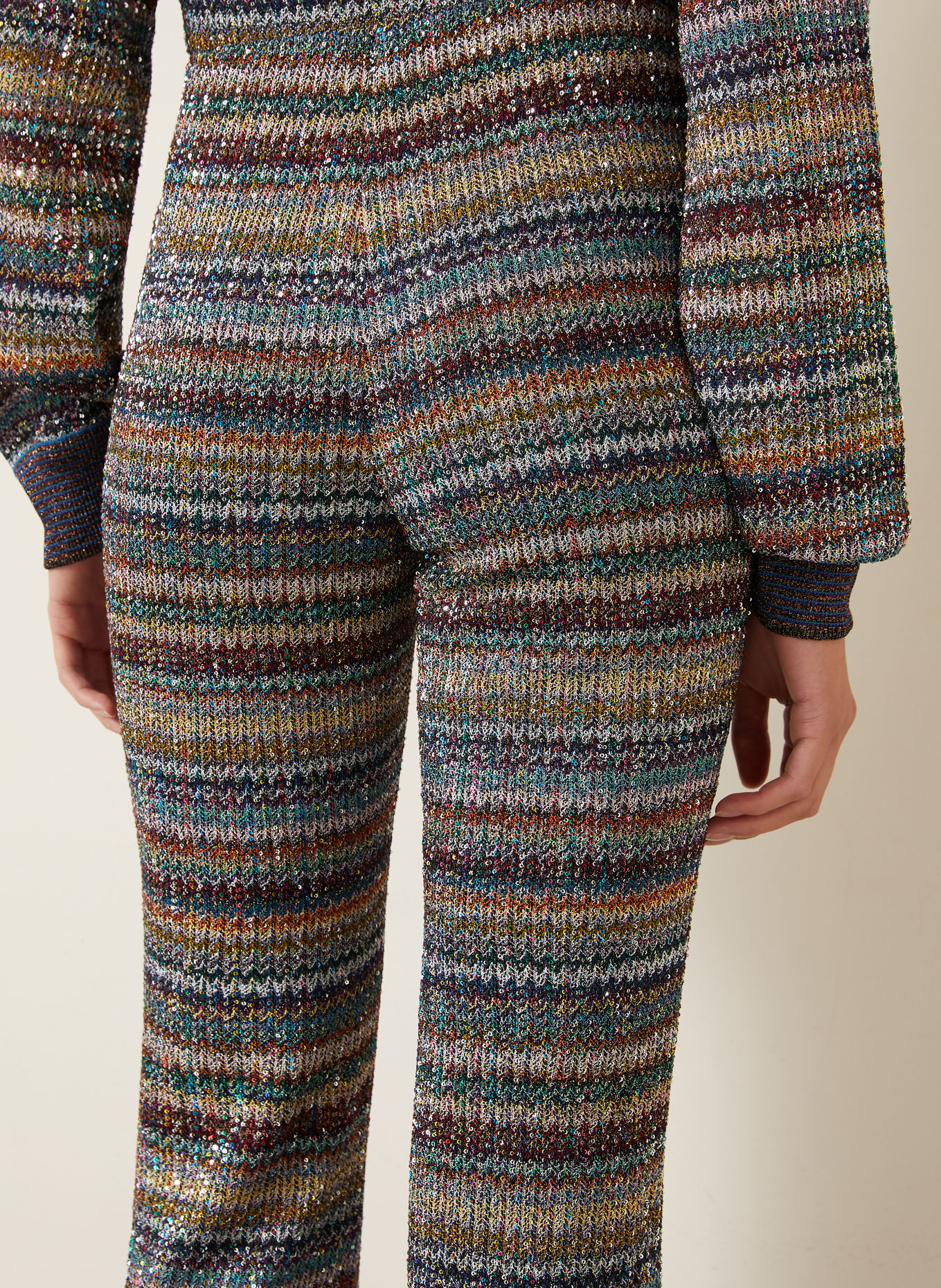 MISSONI Knitted pants with sequins and glittery yarn: LIGHT GRAY / DARK RED / DARK BLUE