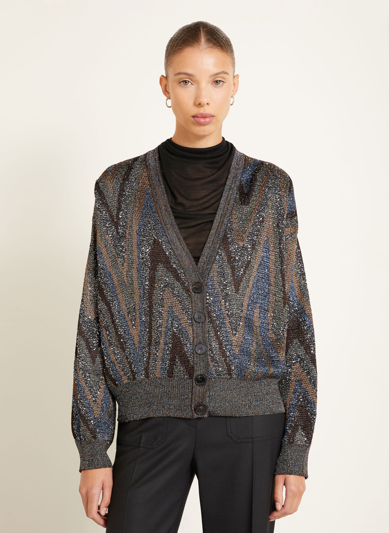 MISSONI Cardigan with sequins and glitter yarn: DARK BROWN / BROWN / DARK BLUE