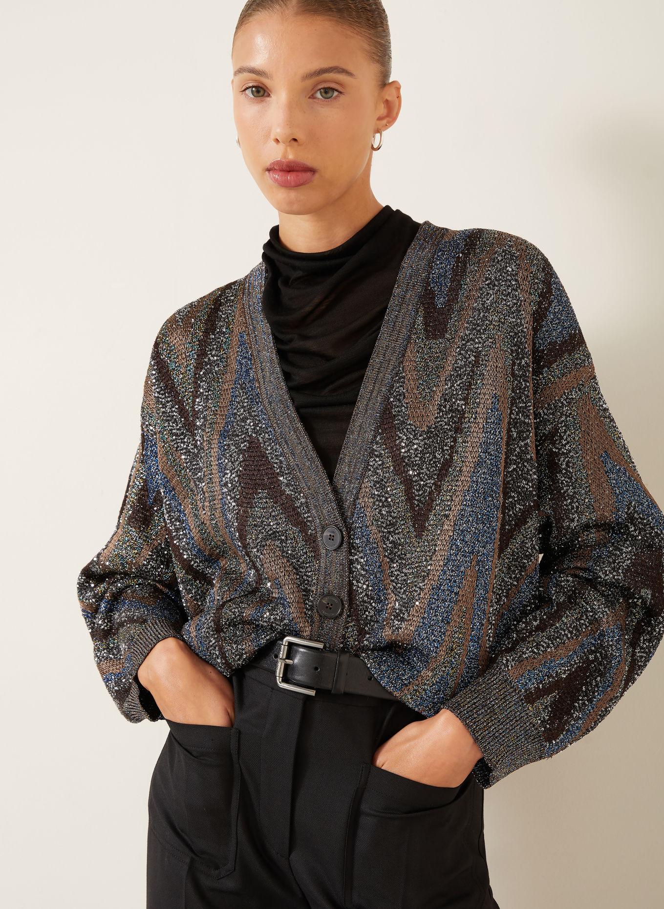 MISSONI Cardigan with sequins and glitter yarn: DARK BROWN / BROWN / DARK BLUE