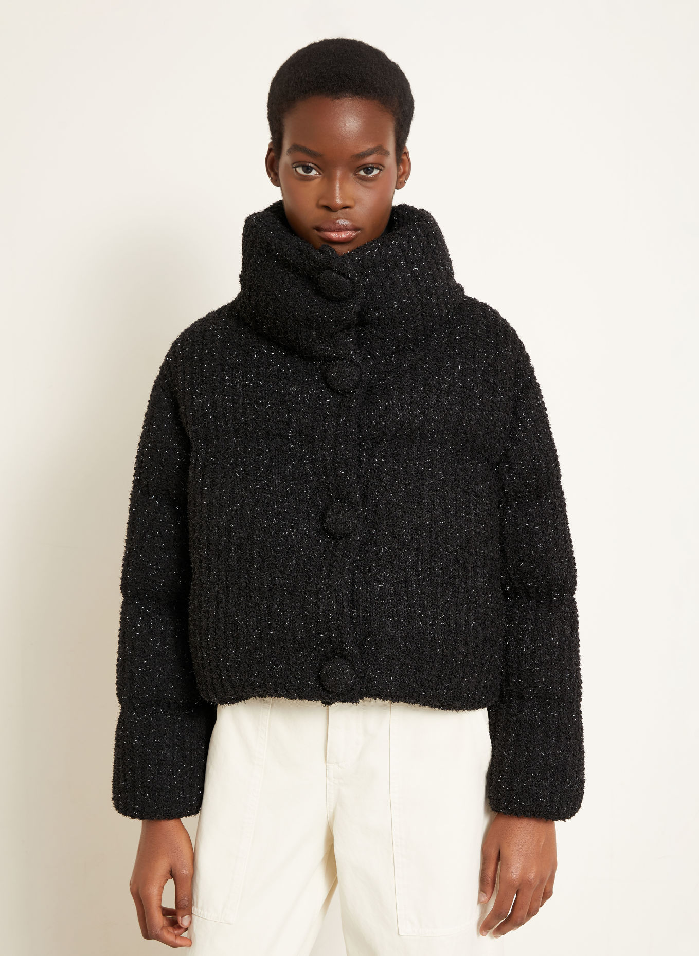 MONCLER ALMEE-donsjas met glittergaren: ZWART