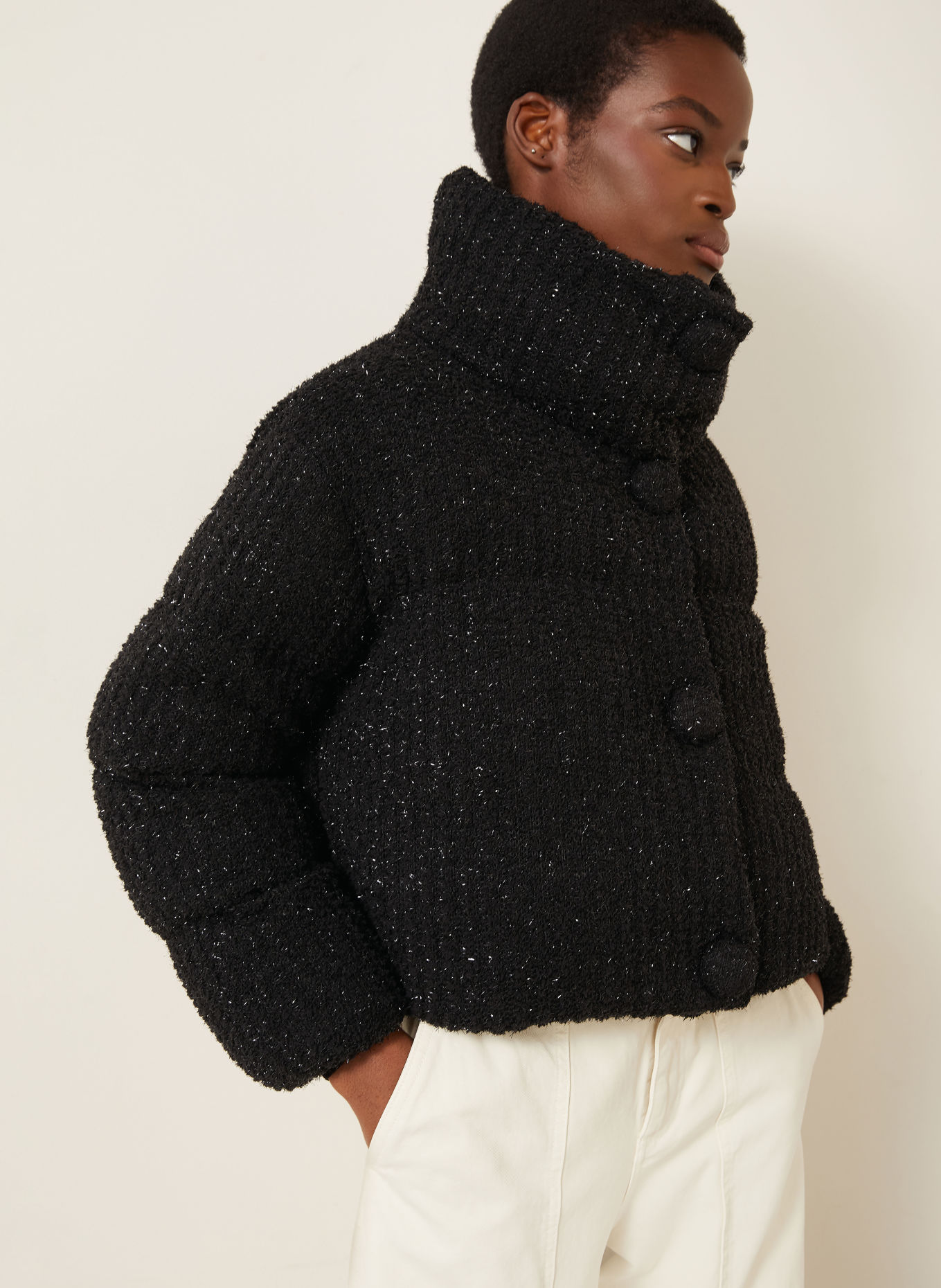 MONCLER ALMEE-donsjas met glittergaren: ZWART