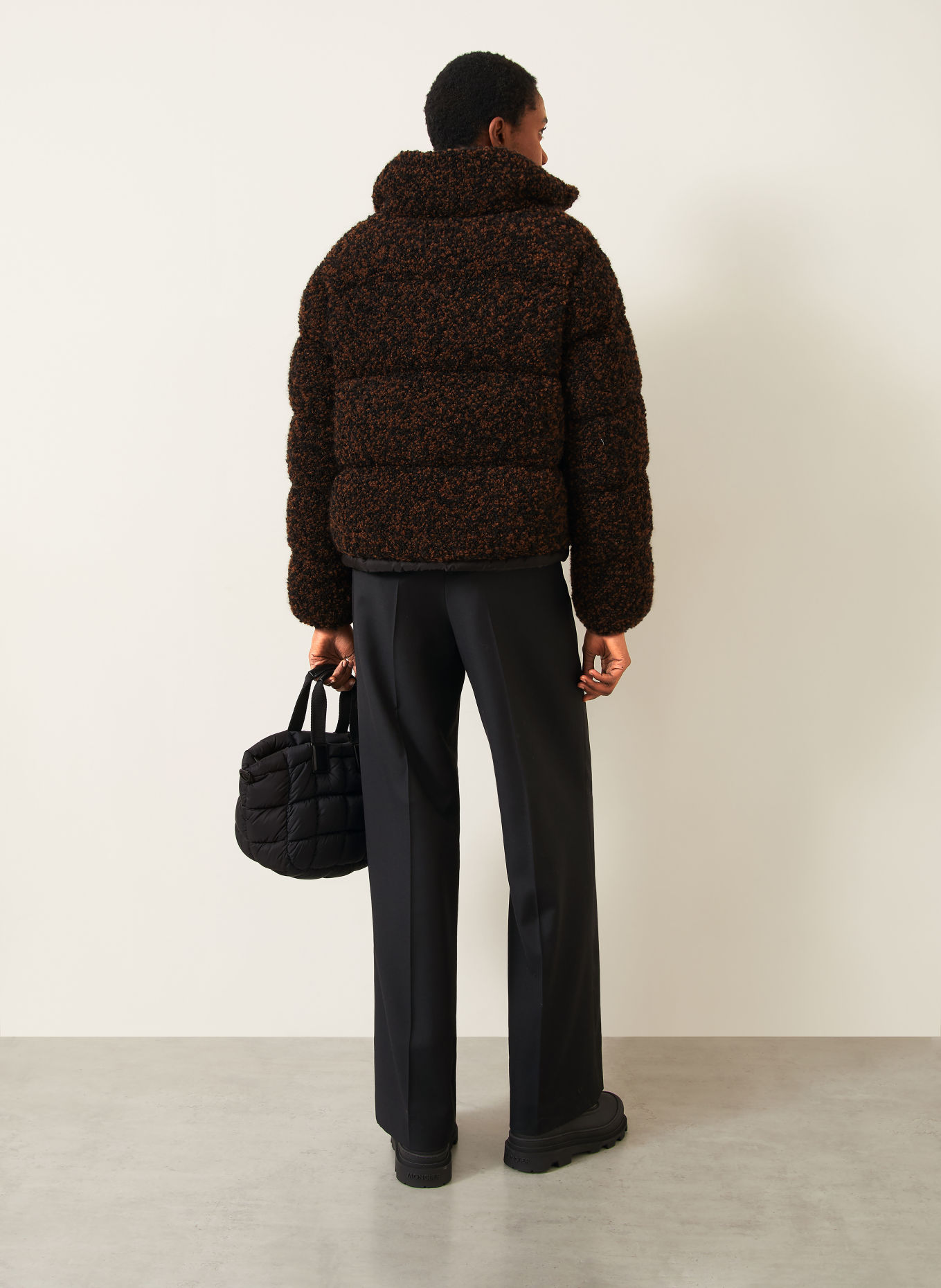 MONCLER TRASCENDANCE Teddy Fur Jacket: DARK BROWN / BLACK