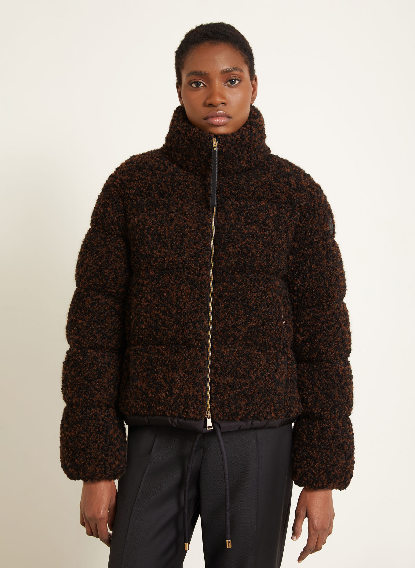 MONCLER TRASCENDANCE Teddy Fur Jacket: DARK BROWN / BLACK