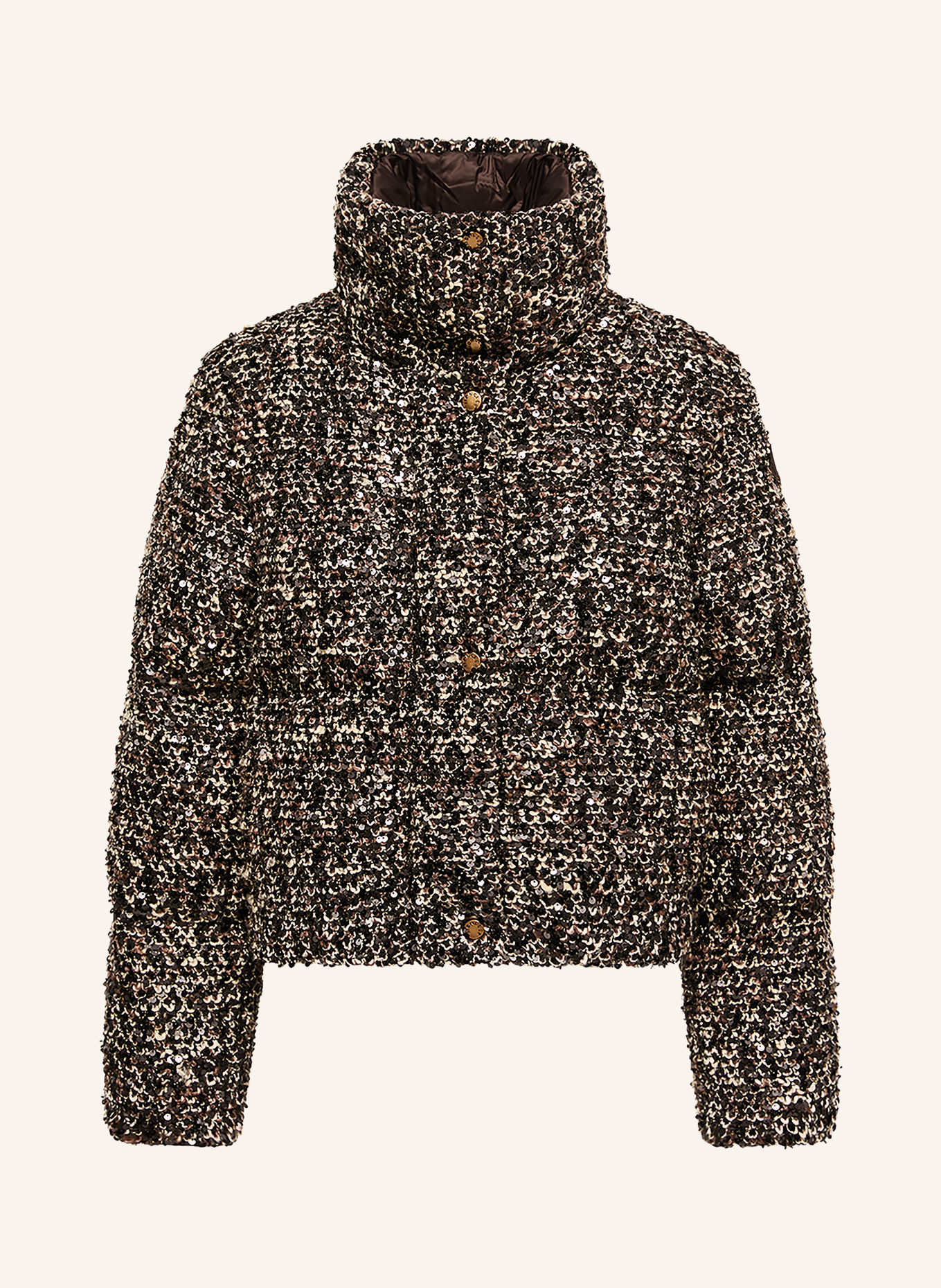 MONCLER POETIQUE down jacket in a blend of materials with removable sleeves: DARK BROWN / BEIGE / BLACK