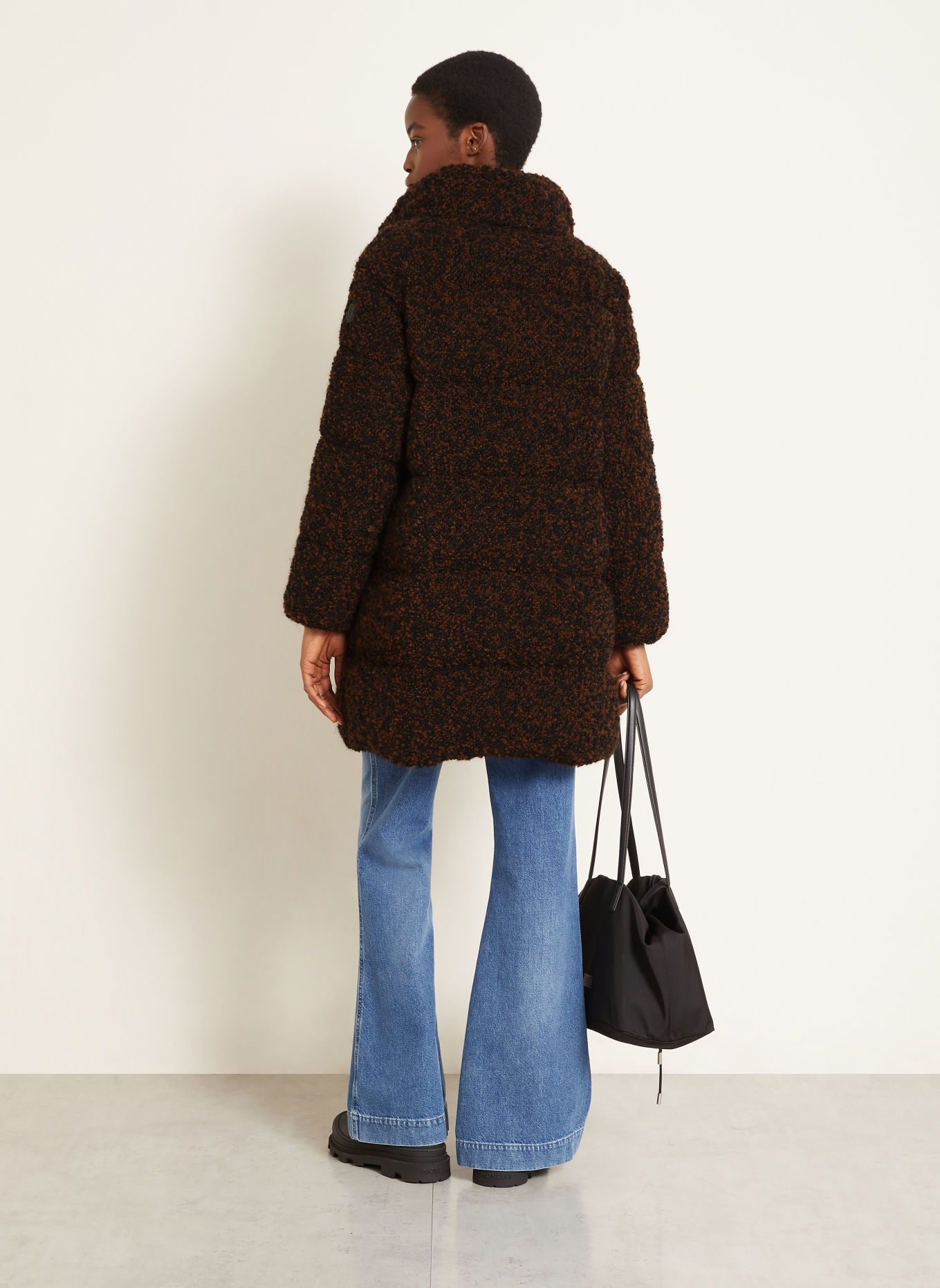 MONCLER Lightweight donsjas van bouclé: ZWART / BRUIN