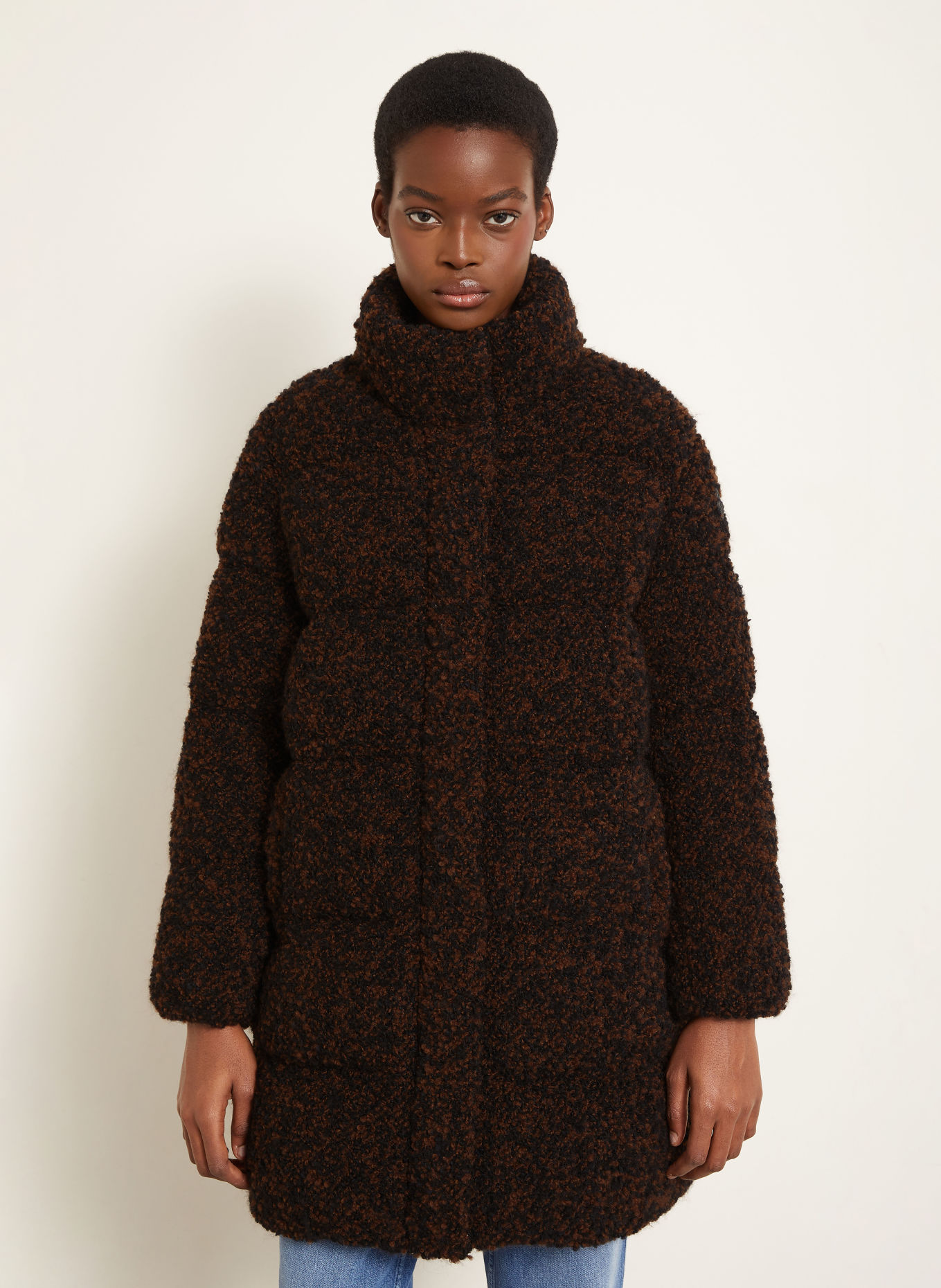 MONCLER Lightweight donsjas van bouclé: ZWART / BRUIN