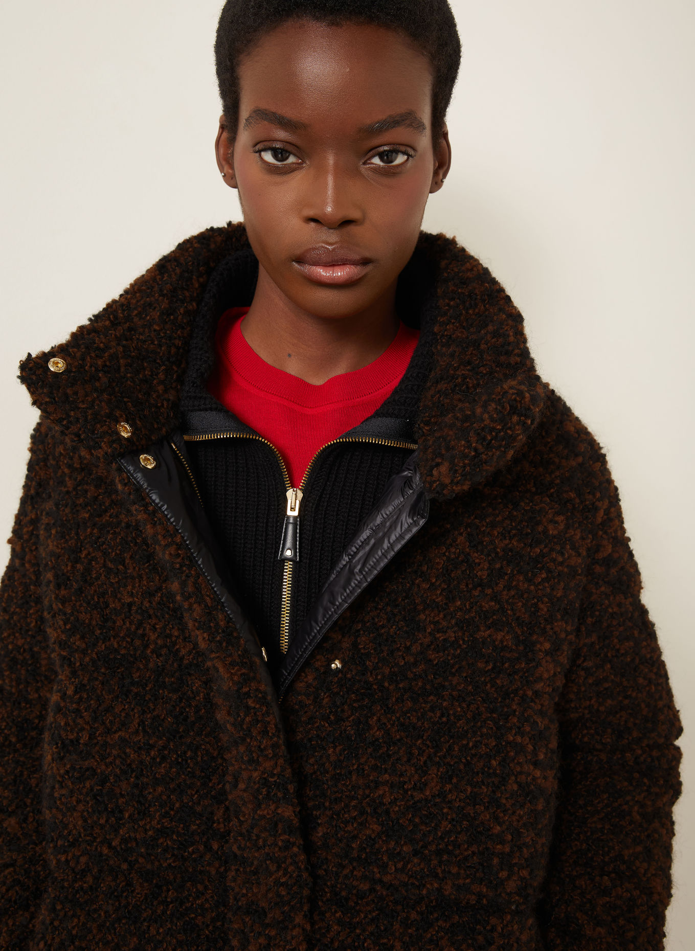 MONCLER Lightweight donsjas van bouclé: ZWART / BRUIN