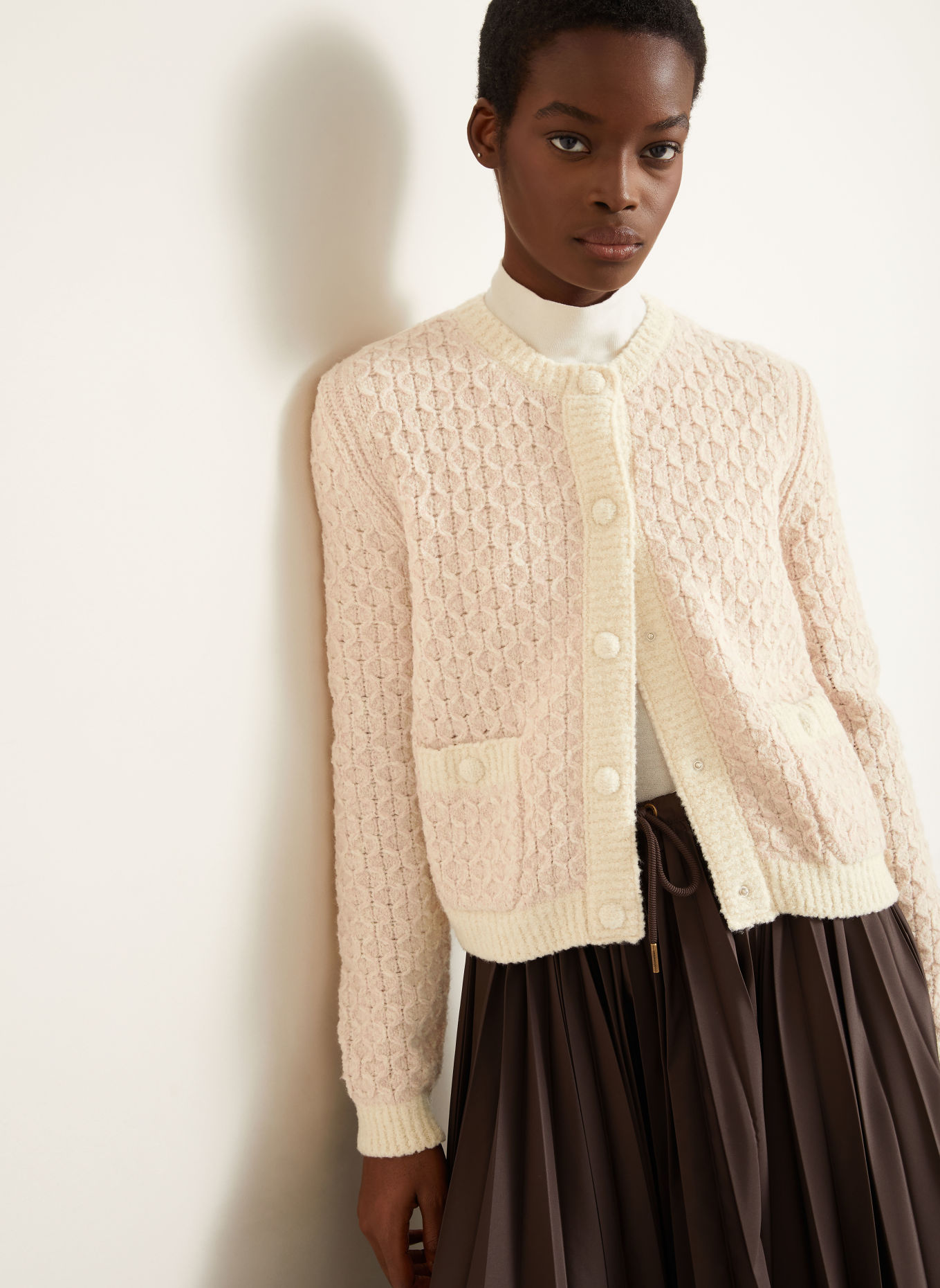 MONCLER Strickjacke: ECRU / HELLROSA