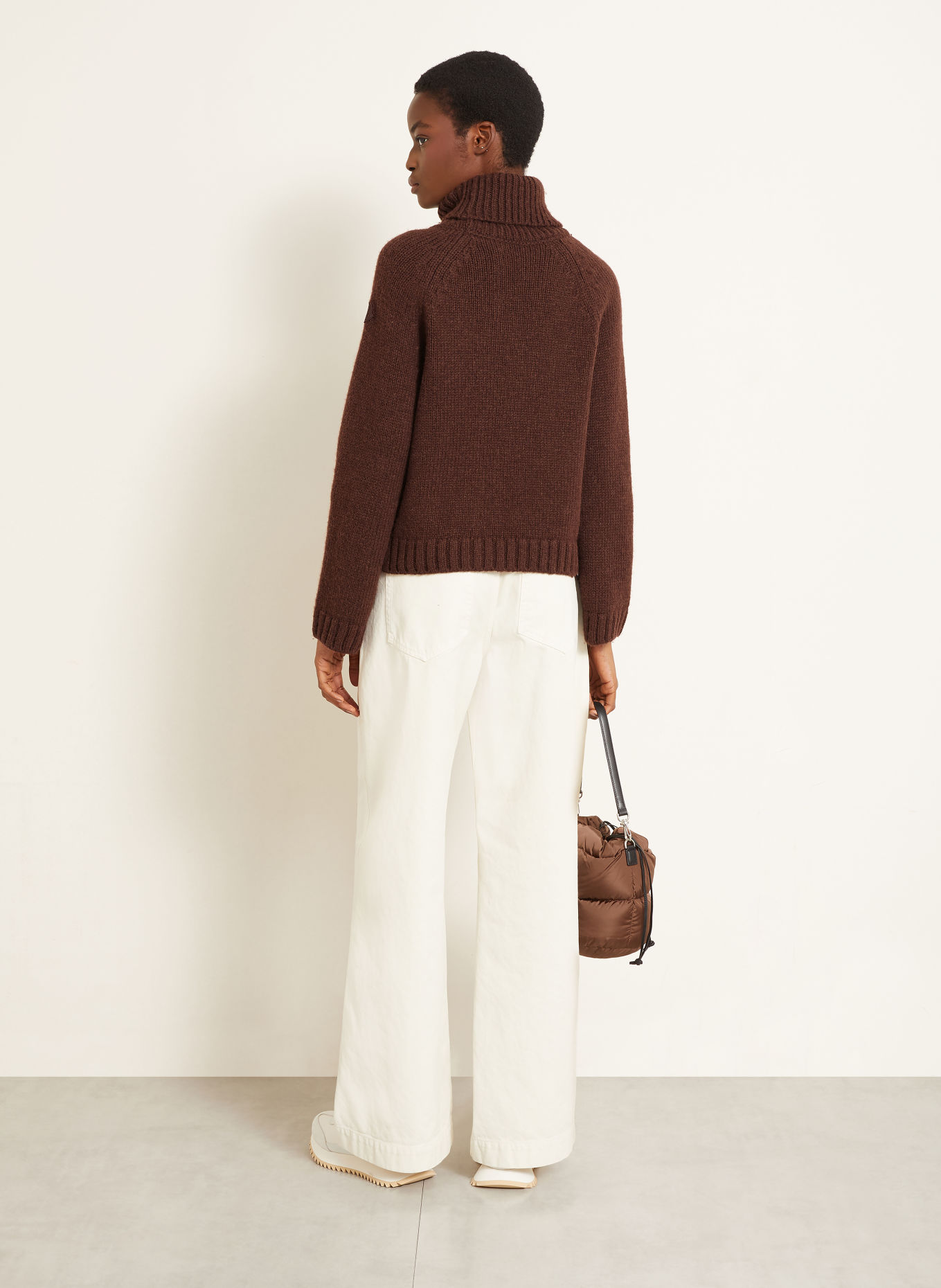 MONCLER Pull à col roulé en alpaga: MARRON FONCÉ / GRIS CLAIR